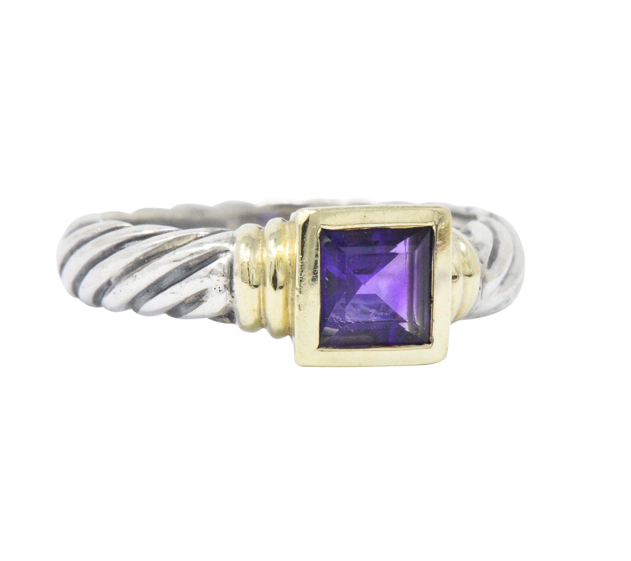 David Yurman Amethyst 14 Karat Gold Sterling Silver Metro Cable Stack Ring Wilson's Estate Jewelry