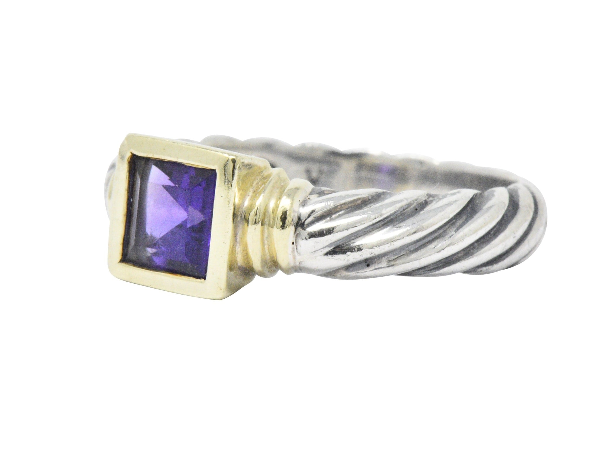 David Yurman Amethyst 14 Karat Gold Sterling Silver Metro Cable Stack Ring Wilson's Estate Jewelry