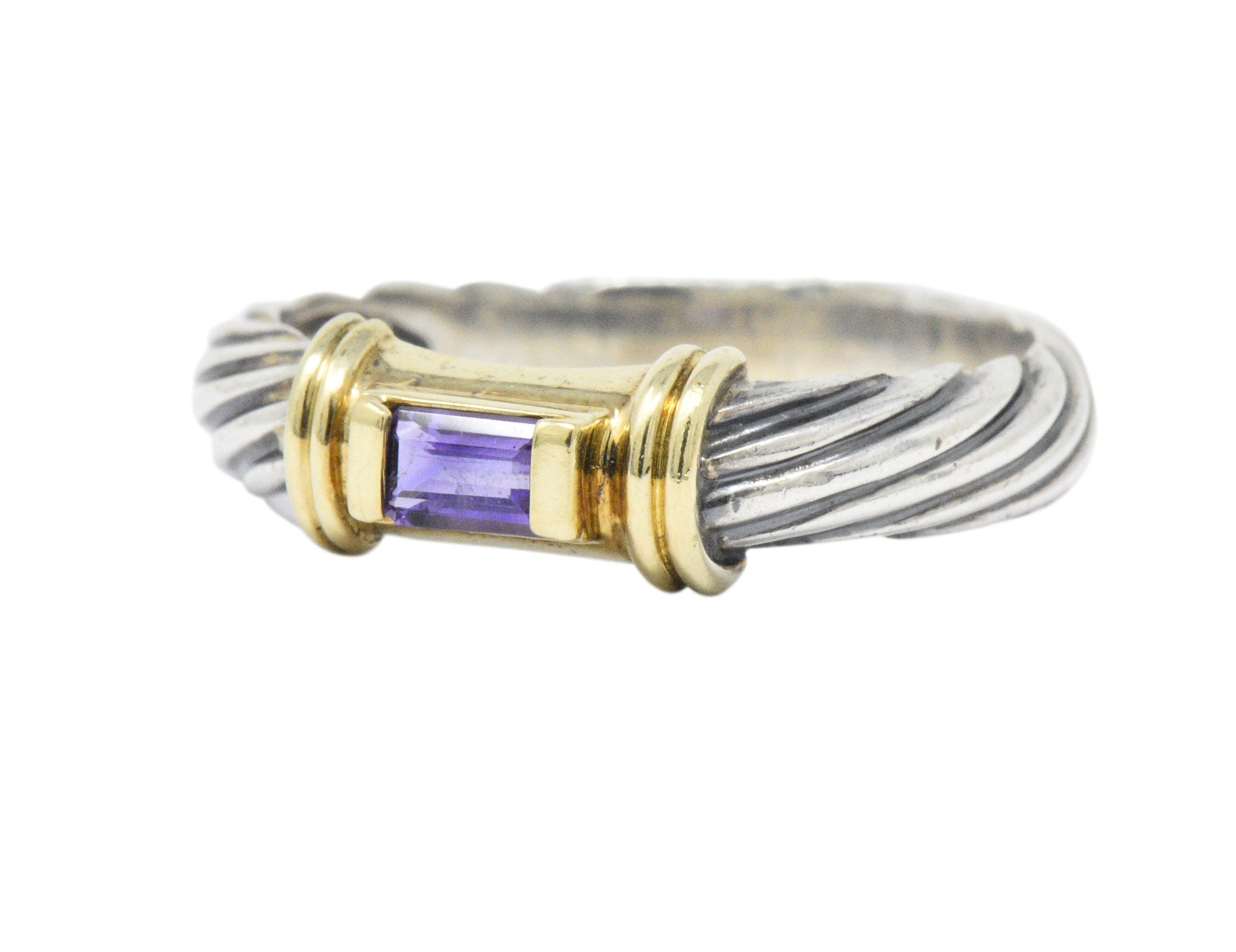 David Yurman Amethyst 14 Karat Gold Sterling Silver Metro Ring Wilson's Estate Jewelry