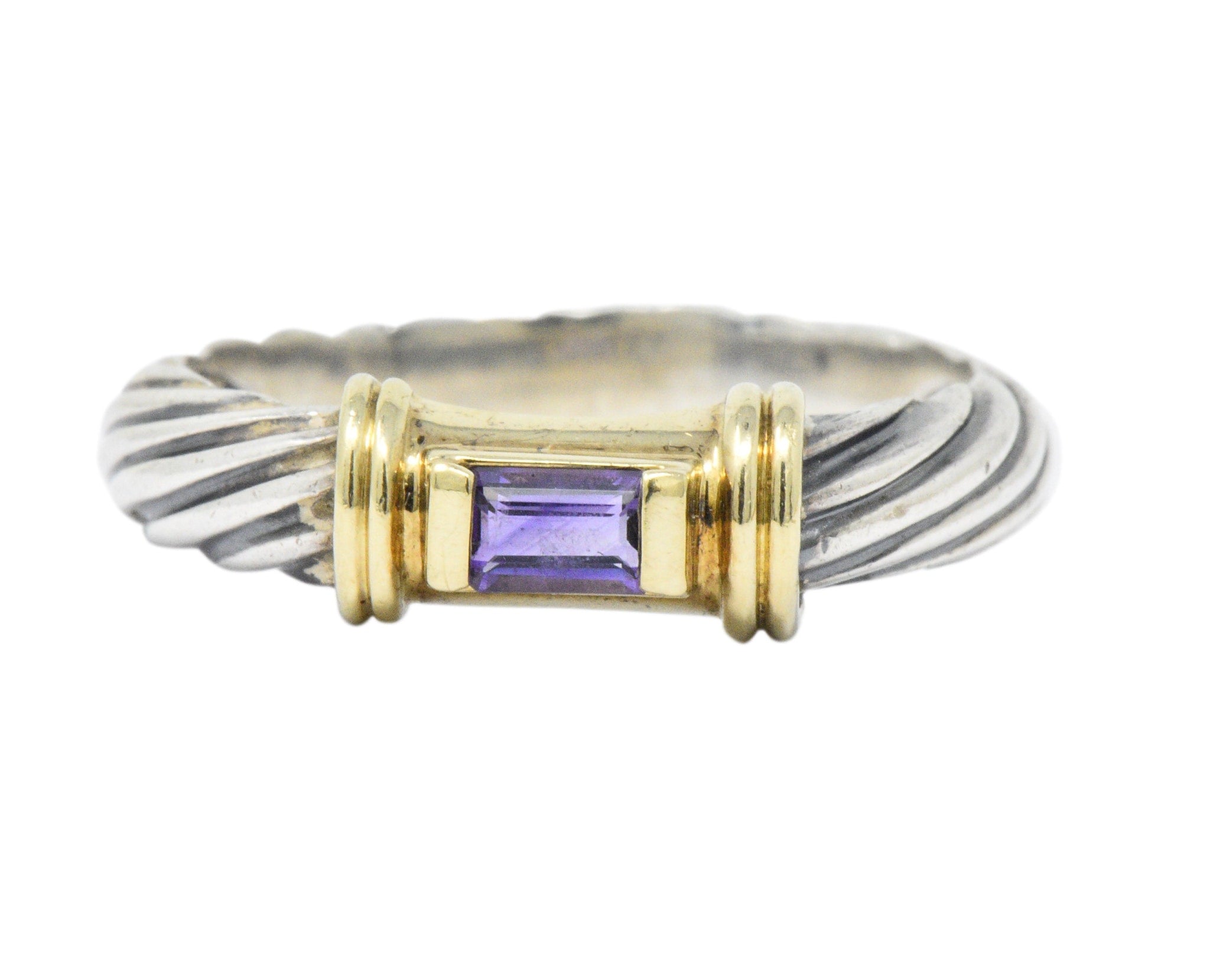 David Yurman Amethyst 14 Karat Gold Sterling Silver Metro Ring Wilson's Estate Jewelry