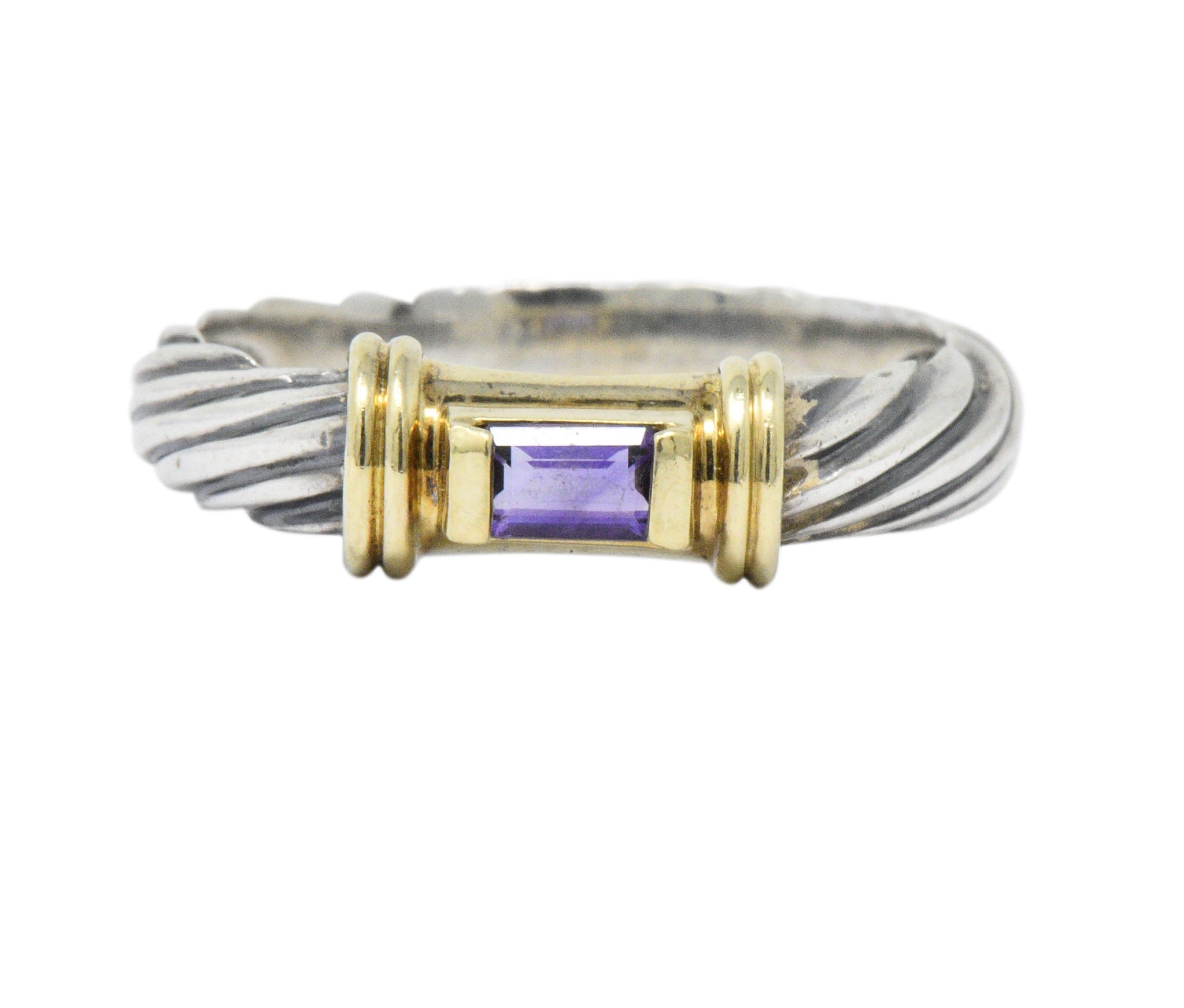 David Yurman Amethyst 14 Karat Gold Sterling Silver Metro Ring Wilson's Estate Jewelry