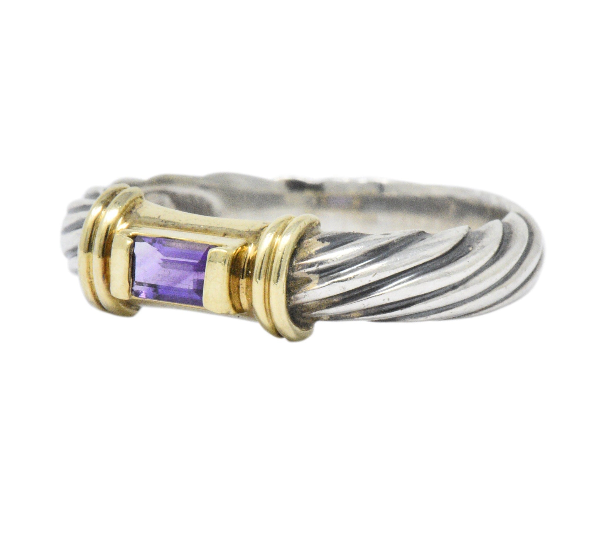 David Yurman Amethyst 14 Karat Gold Sterling Silver Metro Ring Wilson's Estate Jewelry