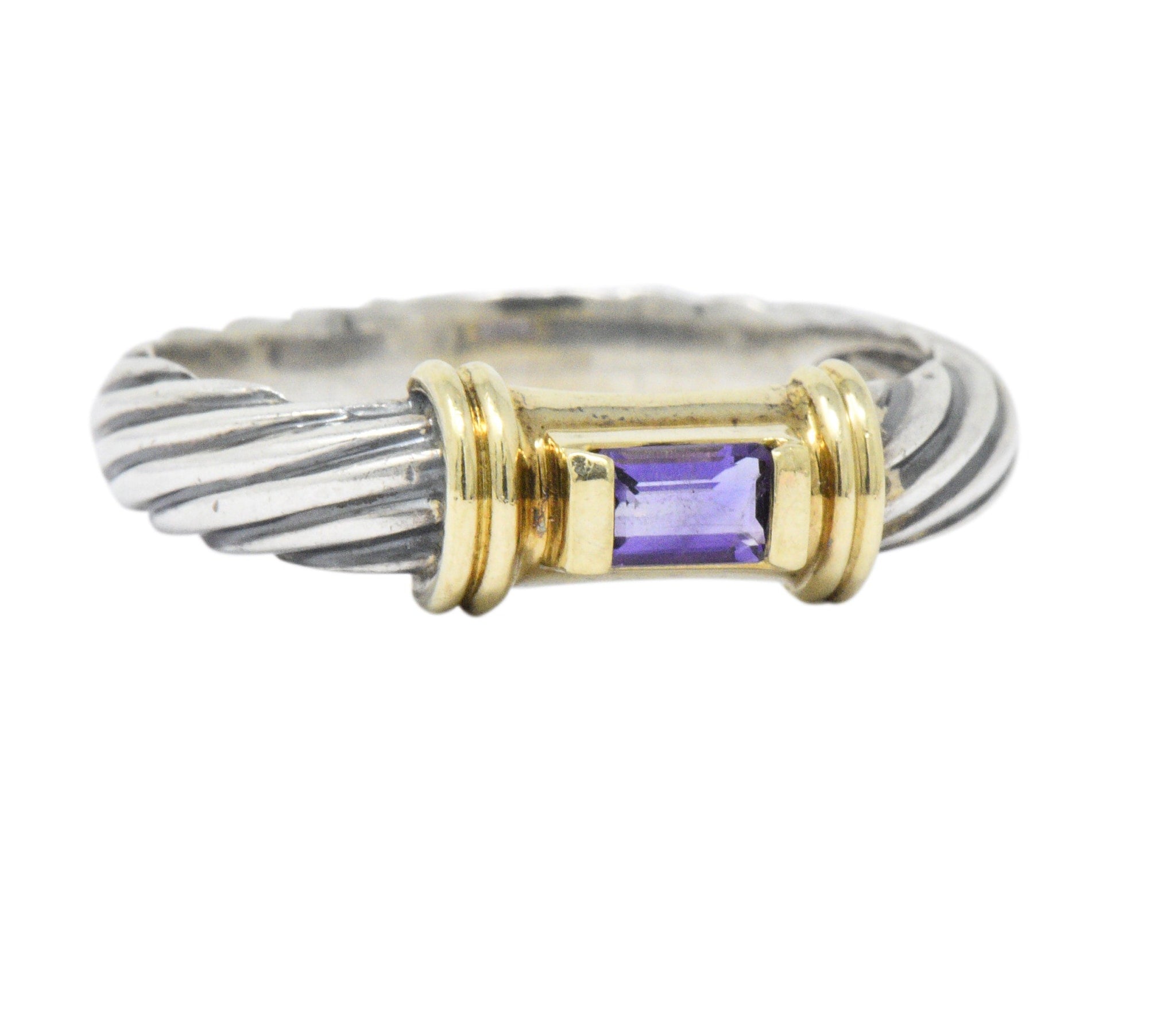 David Yurman Amethyst 14 Karat Gold Sterling Silver Metro Ring Wilson's Estate Jewelry