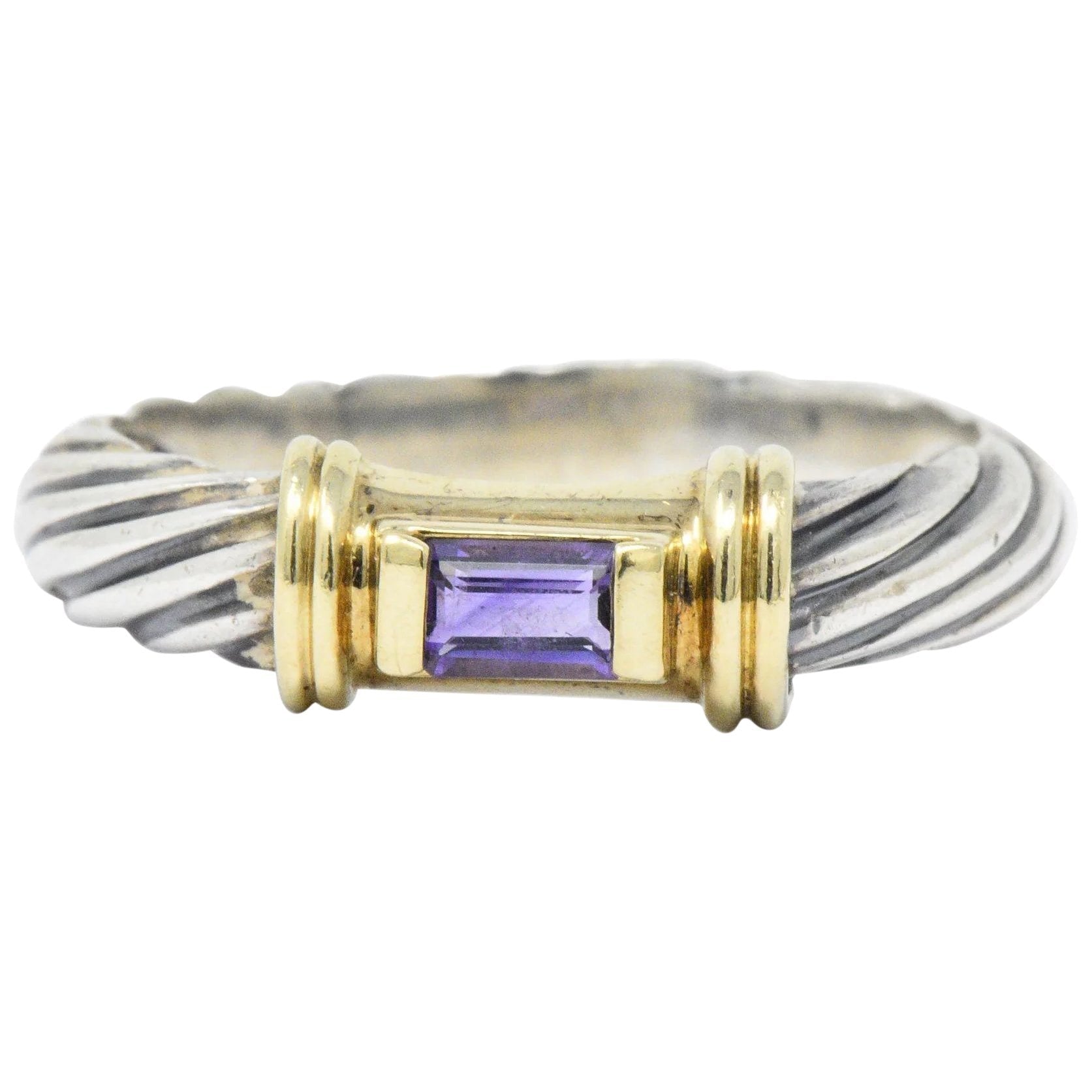 David Yurman Amethyst 14 Karat Gold Sterling Silver Metro Ring Wilson's Estate Jewelry