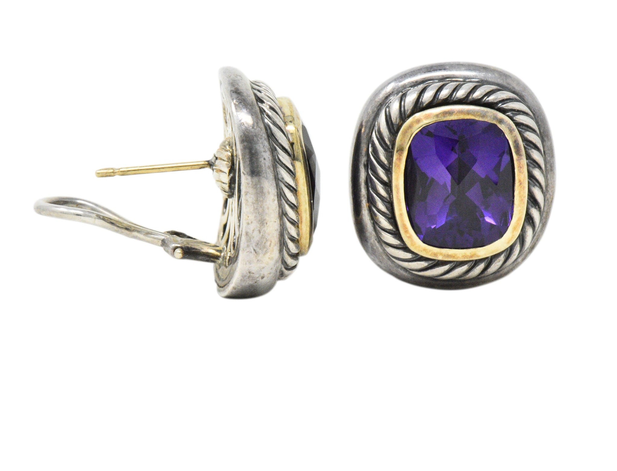 David Yurman Amethyst 14 Karat Yellow Gold Sterling Silver Albion Earrings Wilson's Estate Jewelry