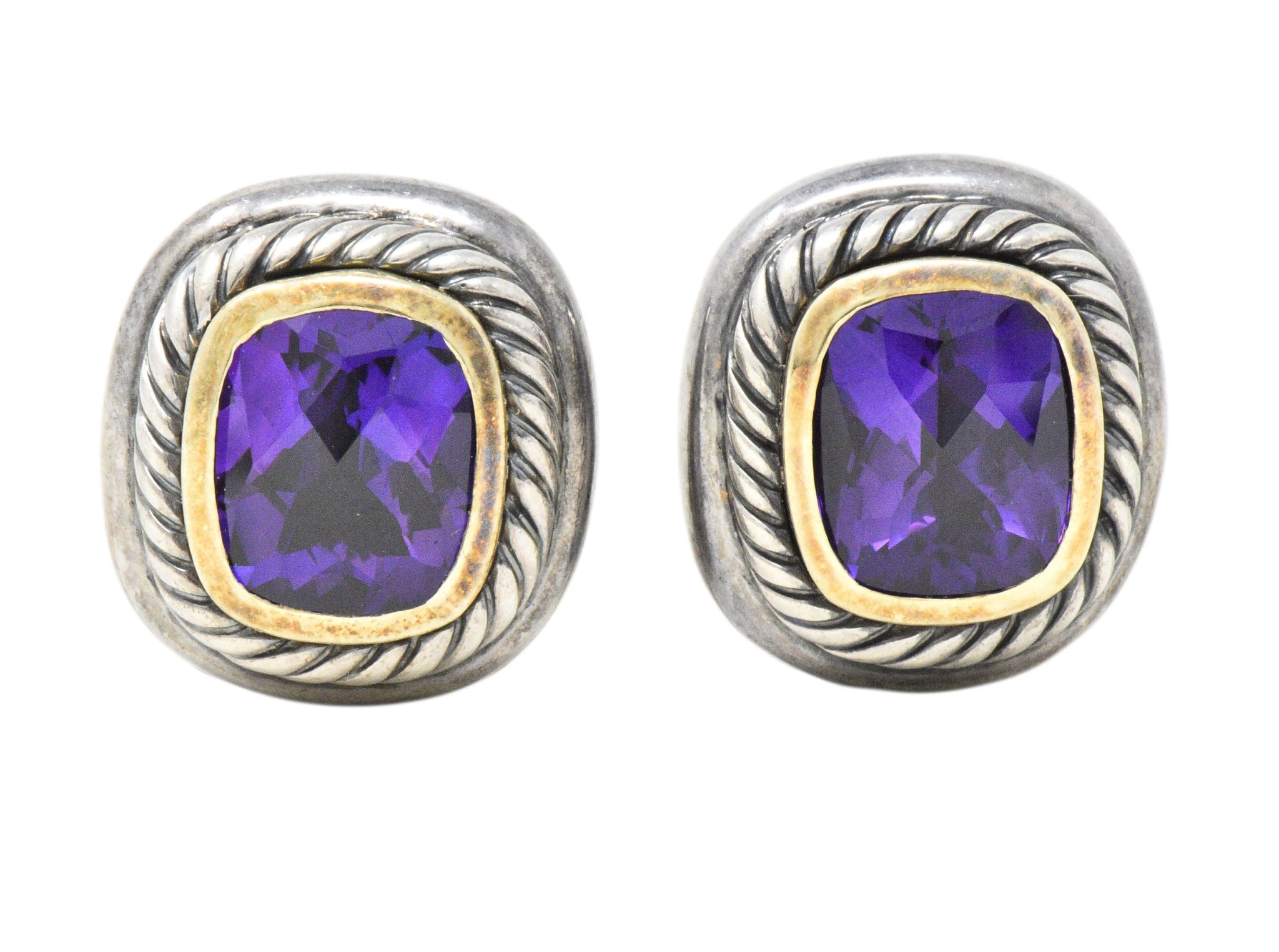 David Yurman Amethyst 14 Karat Yellow Gold Sterling Silver Albion Earrings Wilson's Estate Jewelry