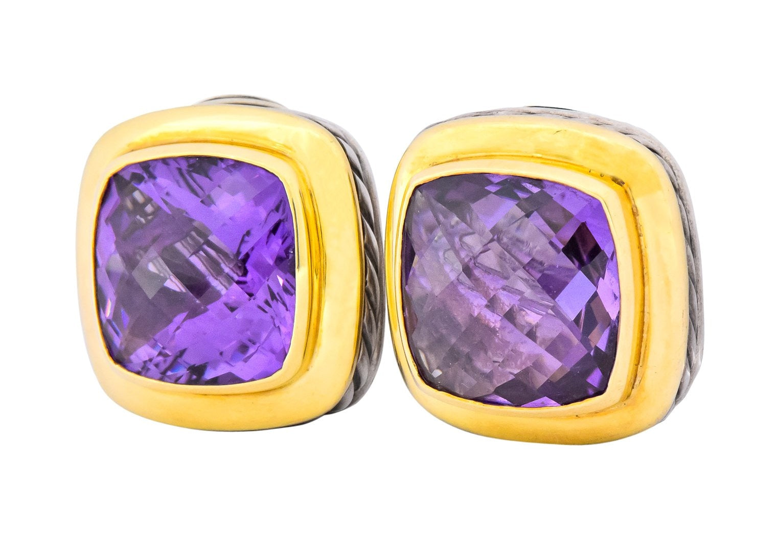 David Yurman Amethyst 18 Karat Gold Sterling Silver Earrings - Wilson's Estate Jewelry