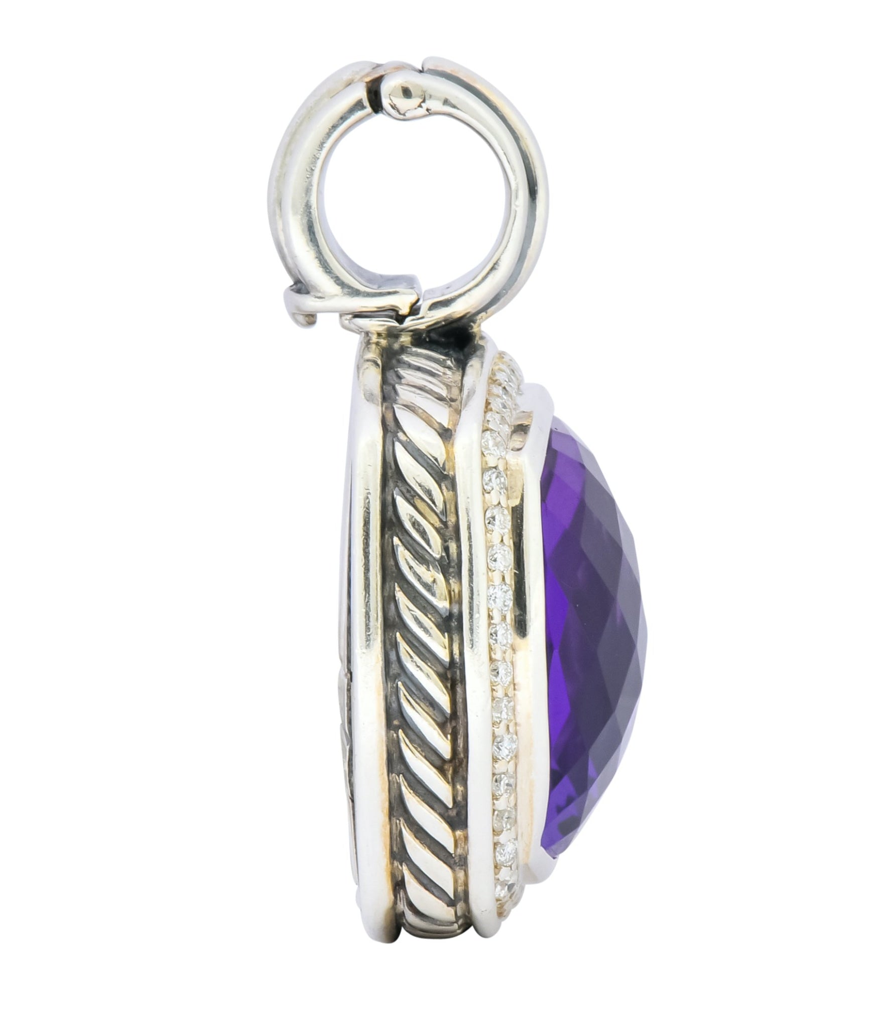 David Yurman Amethyst Diamond Sterling Silver Albion Enhancer Pendant - Wilson's Estate Jewelry