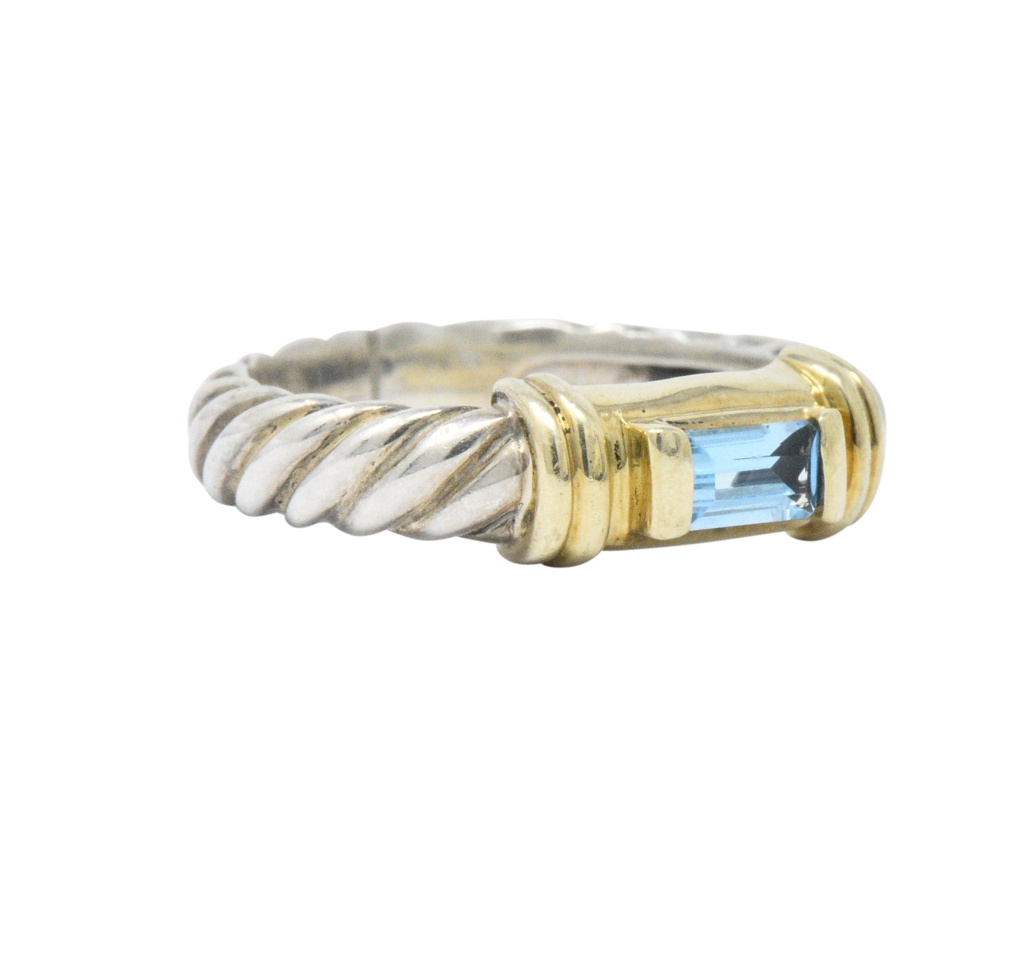 David Yurman Blue Topaz 14 Karat Gold Sterling Silver Metro Ring Wilson's Estate Jewelry