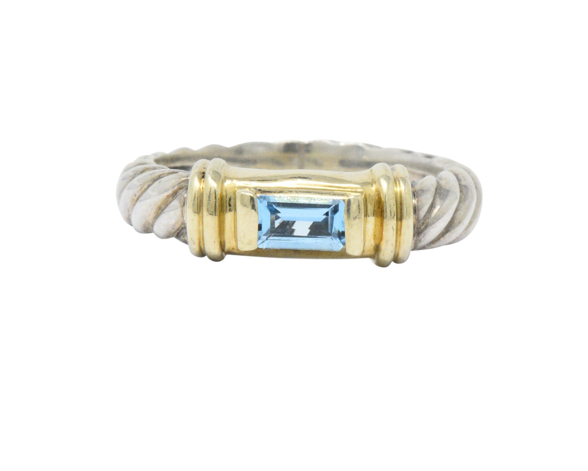 David Yurman Blue Topaz 14 Karat Gold Sterling Silver Metro Ring Wilson's Estate Jewelry