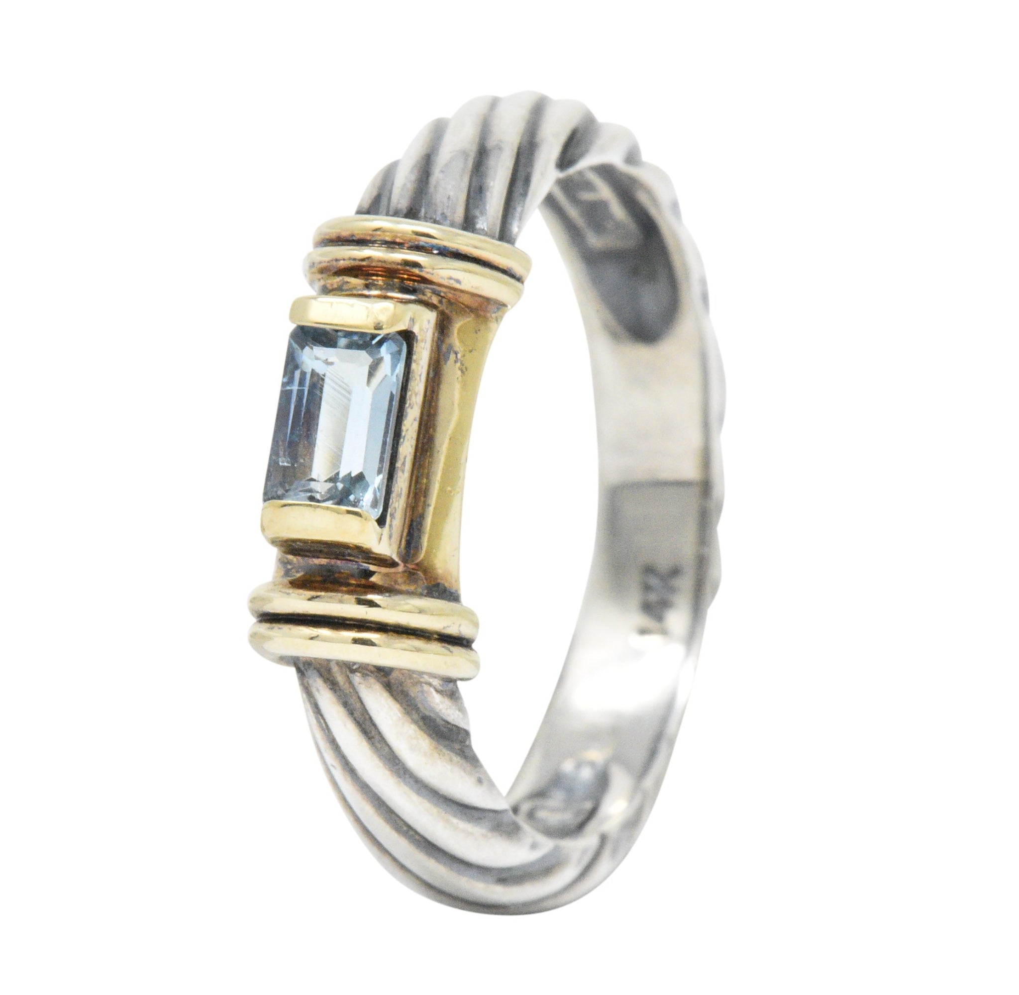 David Yurman Blue Topaz 14 Karat Gold Sterling Silver Metro Ring Wilson's Estate Jewelry