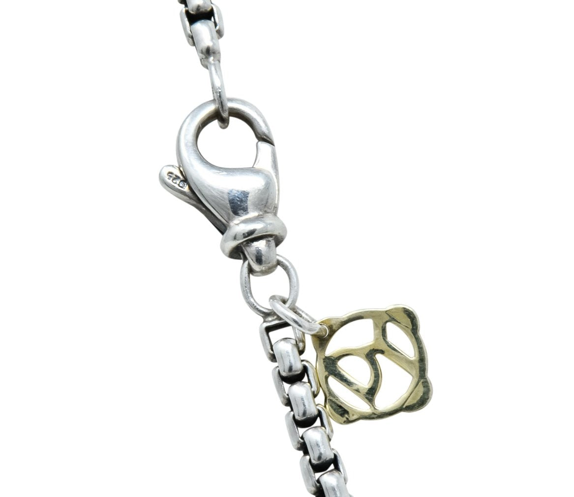 David Yurman Blue Topaz Diamond Sterling Silver 14 Karat Gold Labyrinth Enhancer Necklace - Wilson's Estate Jewelry