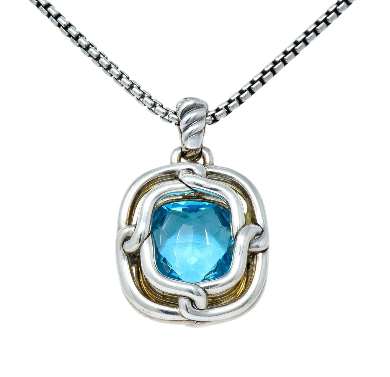 David Yurman Blue Topaz Diamond Sterling Silver 14 Karat Gold Labyrinth Enhancer Necklace - Wilson's Estate Jewelry