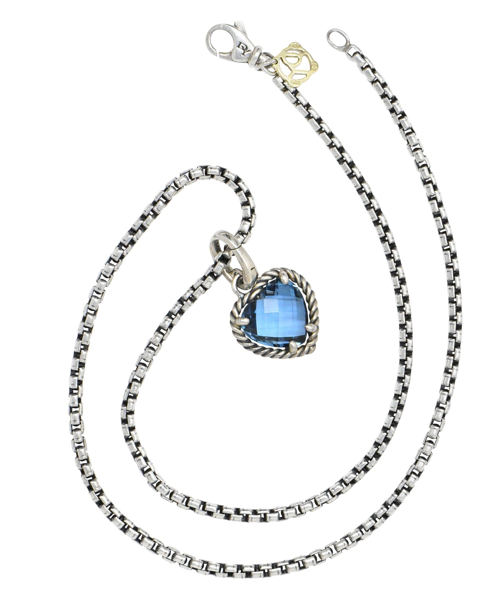 David Yurman Blue Topaz Heart Sterling Silver Pendant Necklace Wilson's Estate Jewelry