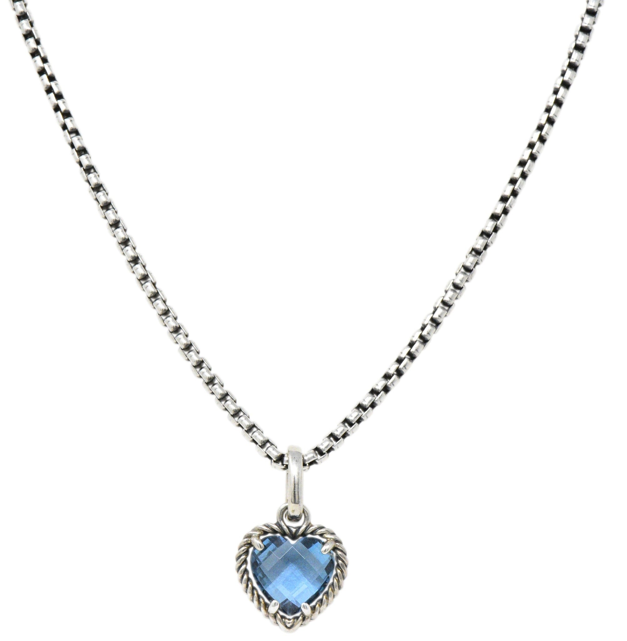 David Yurman Blue Topaz Heart Sterling Silver Pendant Necklace Wilson's Estate Jewelry