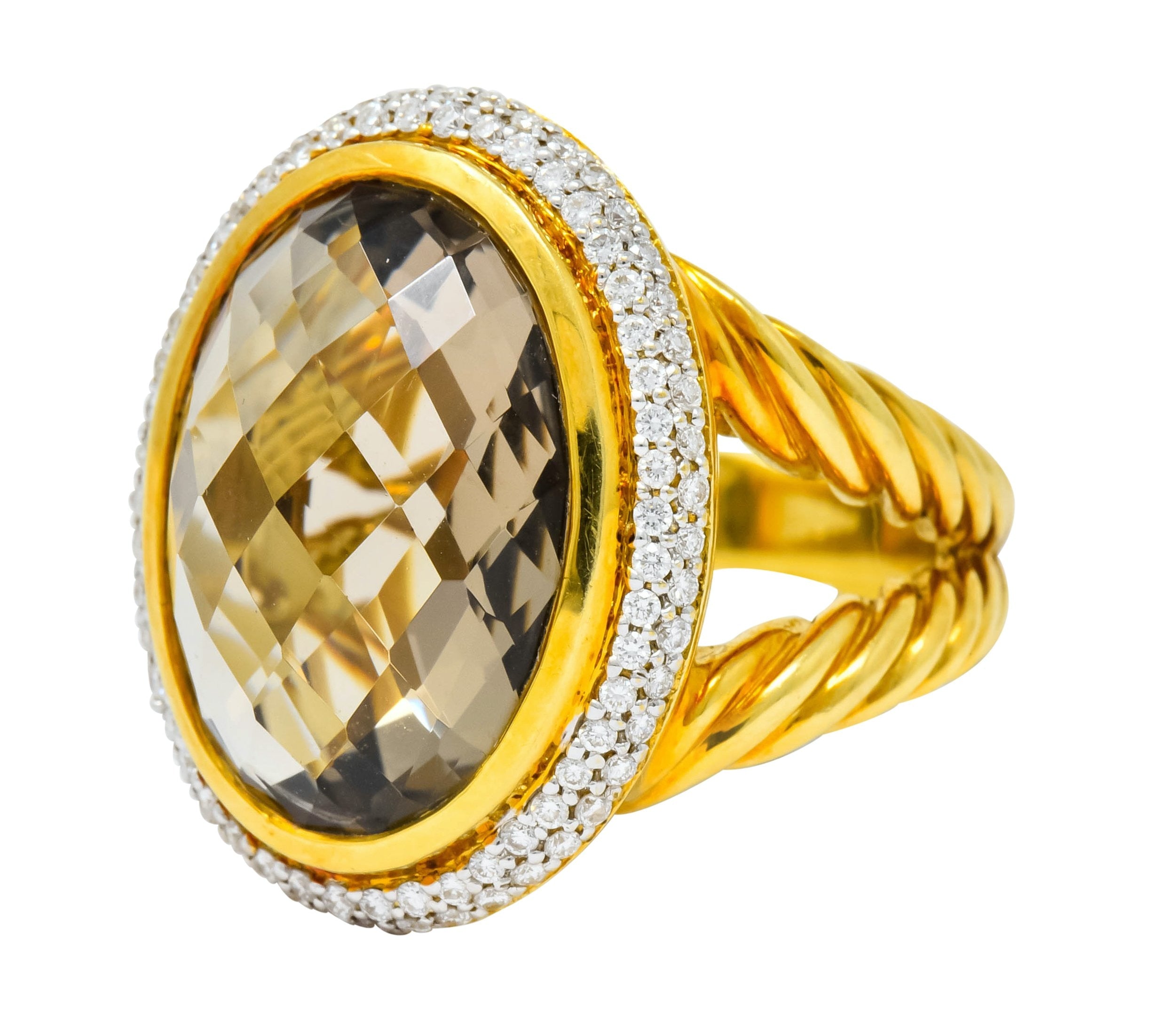 David Yurman Champagne Topaz Diamond 18 Karat Gold Statement Ring - Wilson's Estate Jewelry