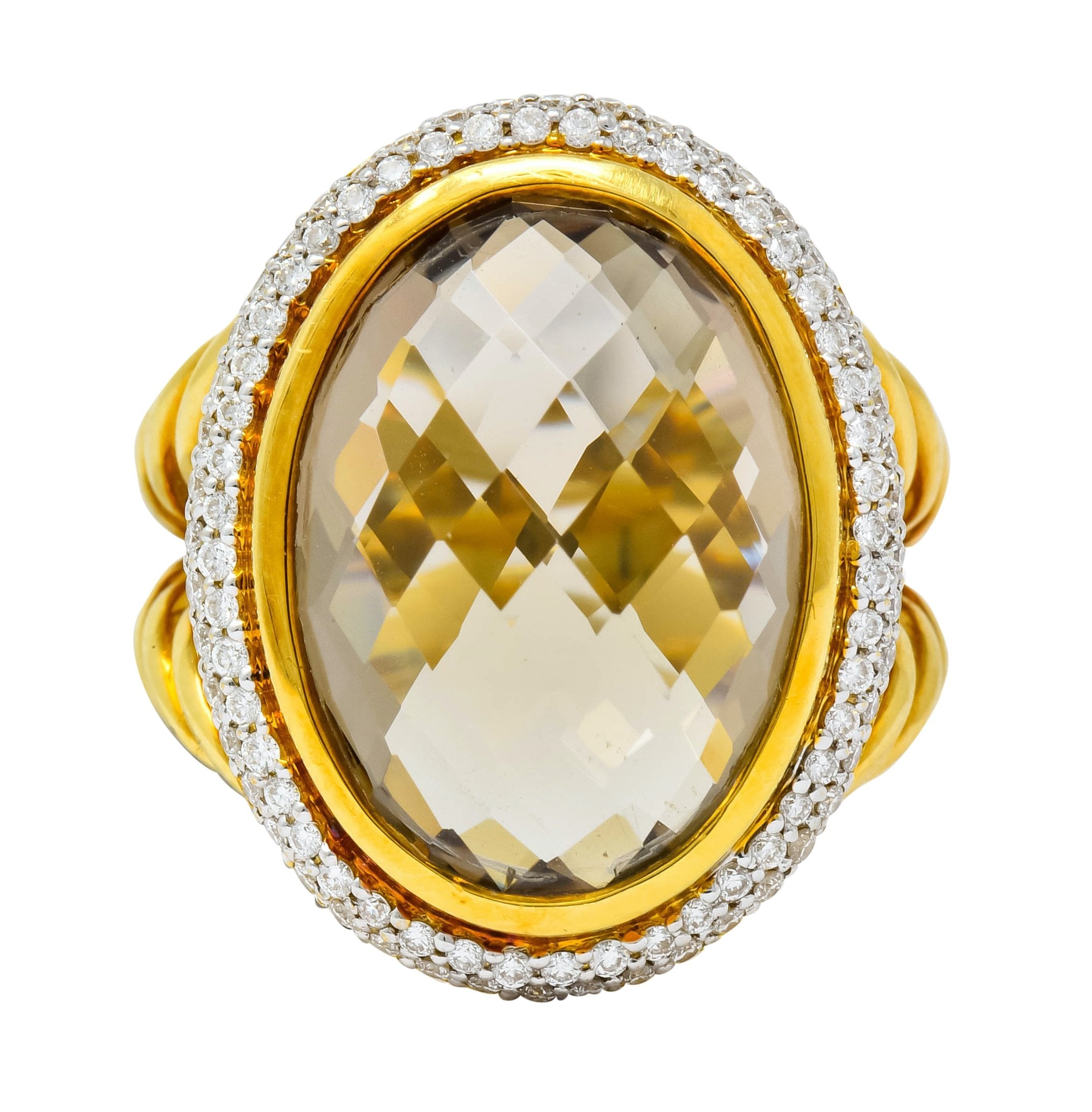 David Yurman Champagne Topaz Diamond 18 Karat Gold Statement Ring - Wilson's Estate Jewelry