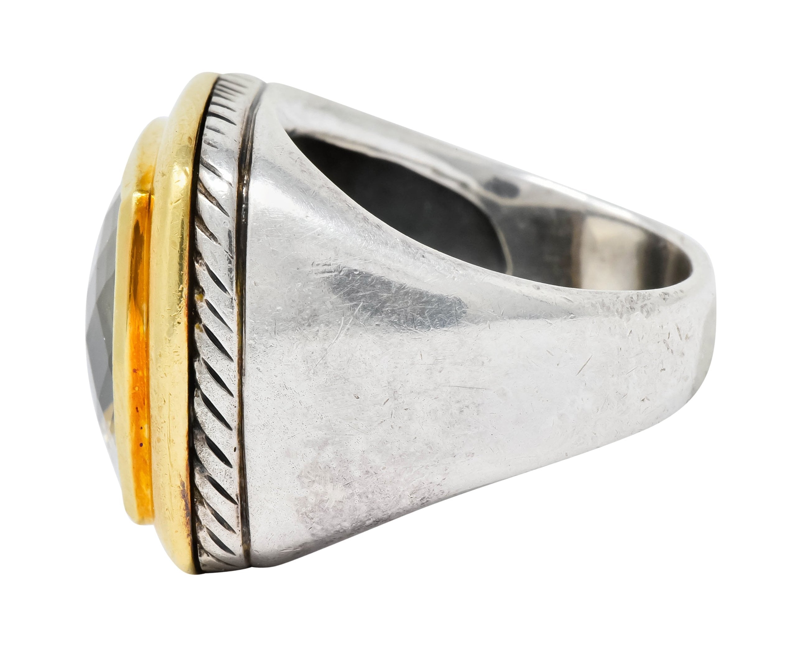 David Yurman Checkerboard Quartz 18 Karat Gold Sterling Silver Albion Cocktail Ring - Wilson's Estate Jewelry