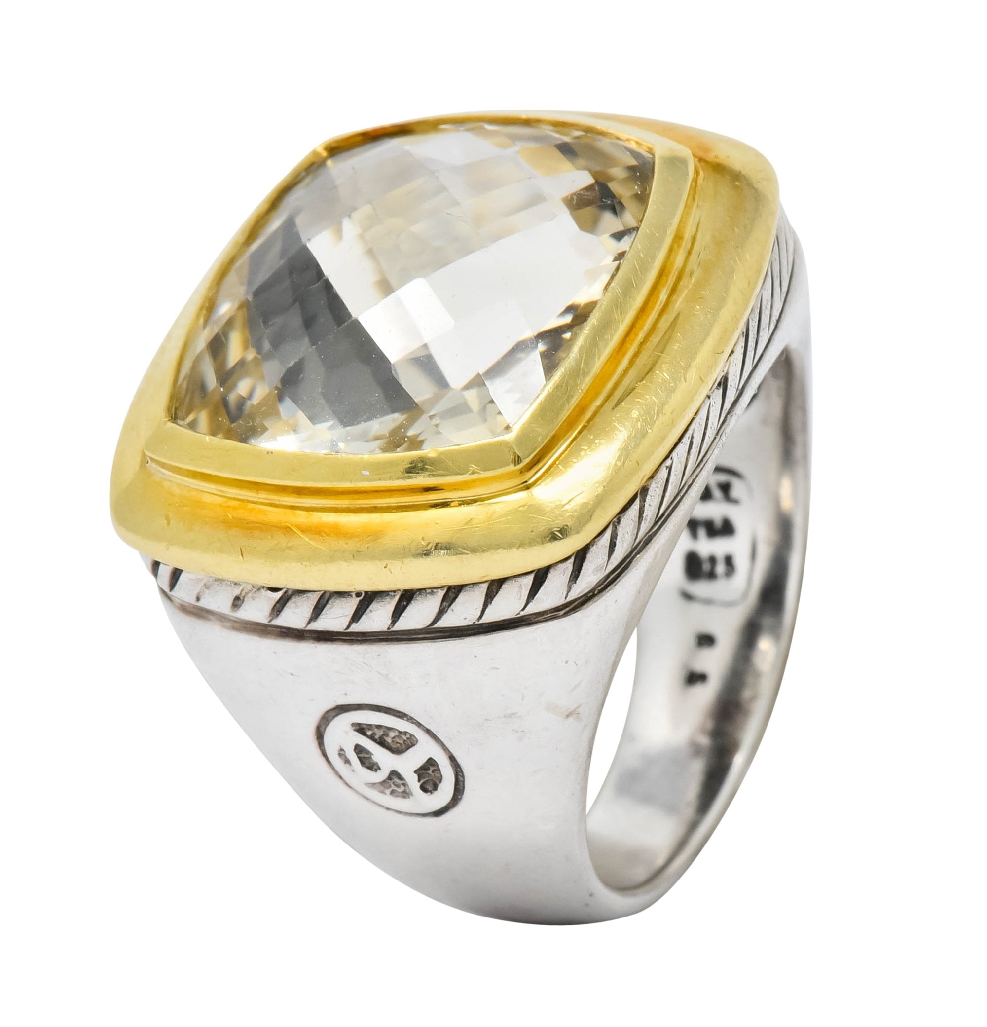 David Yurman Checkerboard Quartz 18 Karat Gold Sterling Silver Albion Cocktail Ring - Wilson's Estate Jewelry