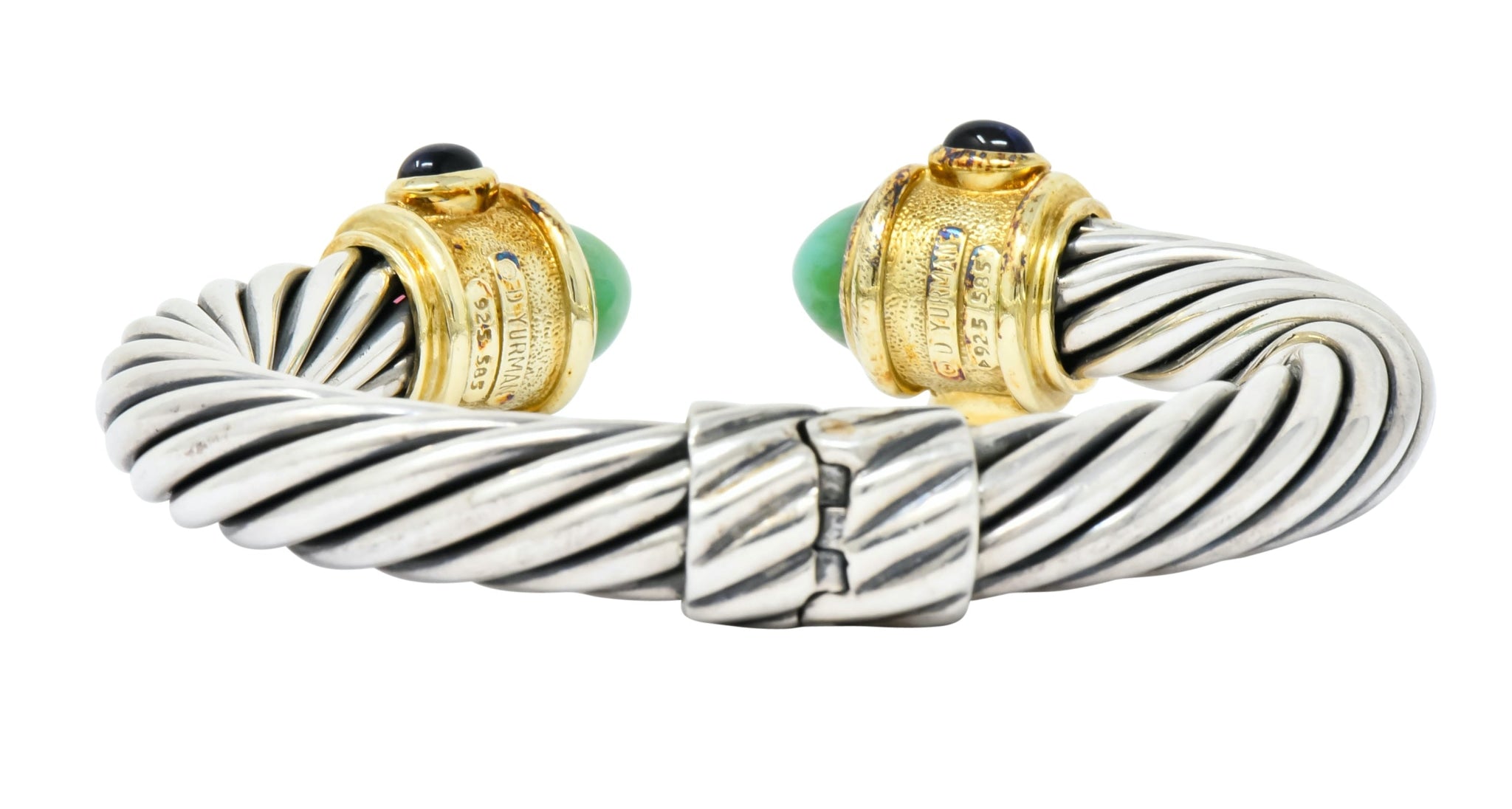 David Yurman Chrysoprase Iolite Garnet 14 Karat Gold Sterling Silver Renaissance Cuff Bracelet - Wilson's Estate Jewelry