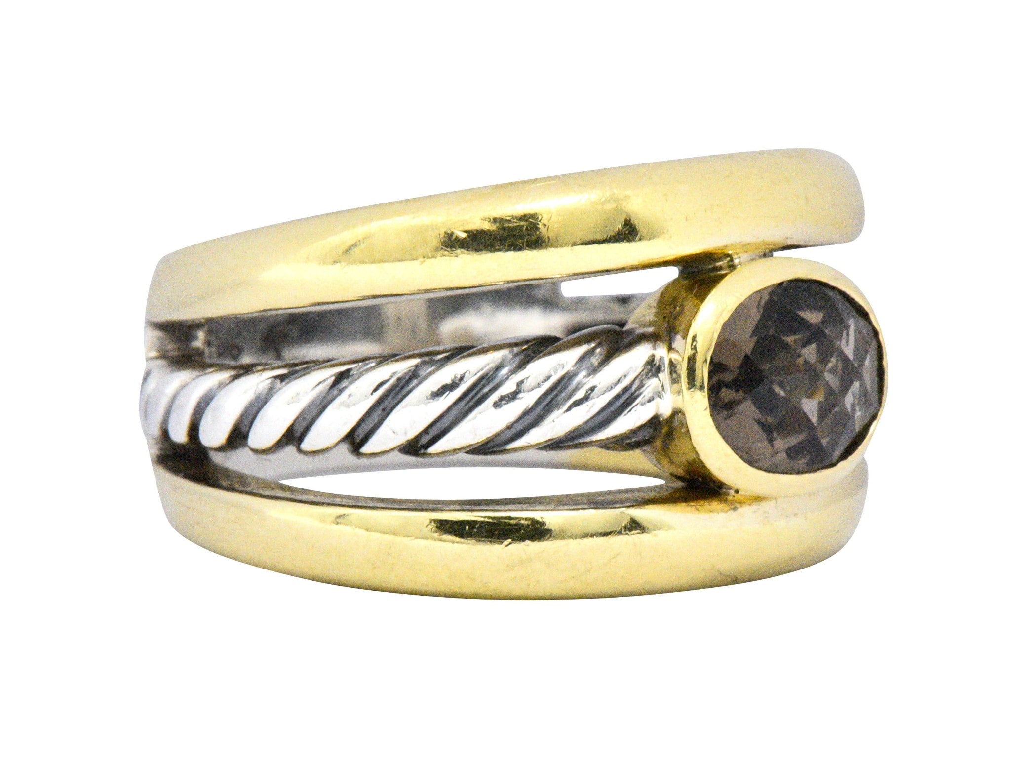 David Yurman Contemporary Smoky Quartz 18 Karat Gold Sterling Silver Ring Wilson's Estate Jewelry