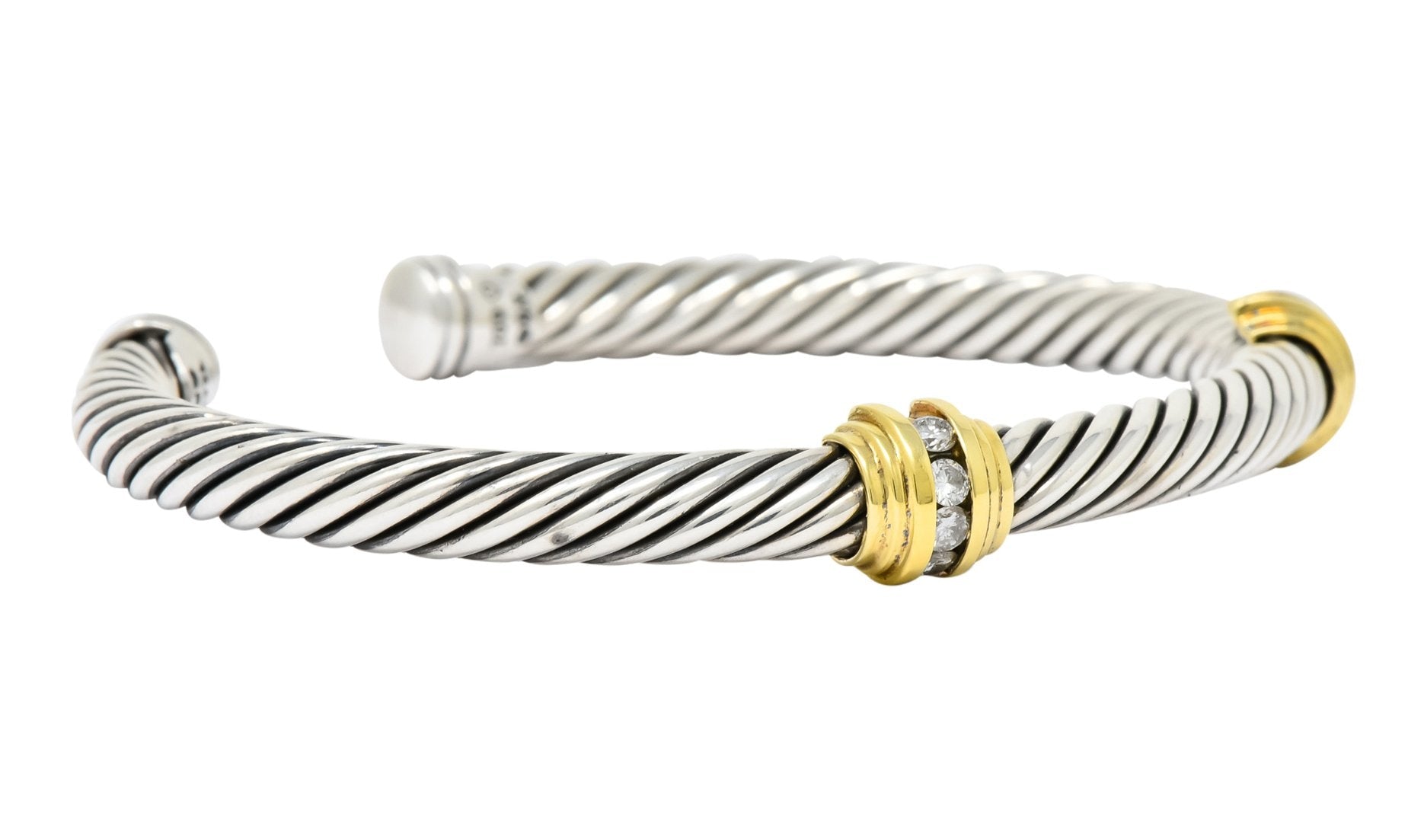 David Yurman Diamond 18 Karat Gold Sterling Silver Cable Twist Bracelet - Wilson's Estate Jewelry