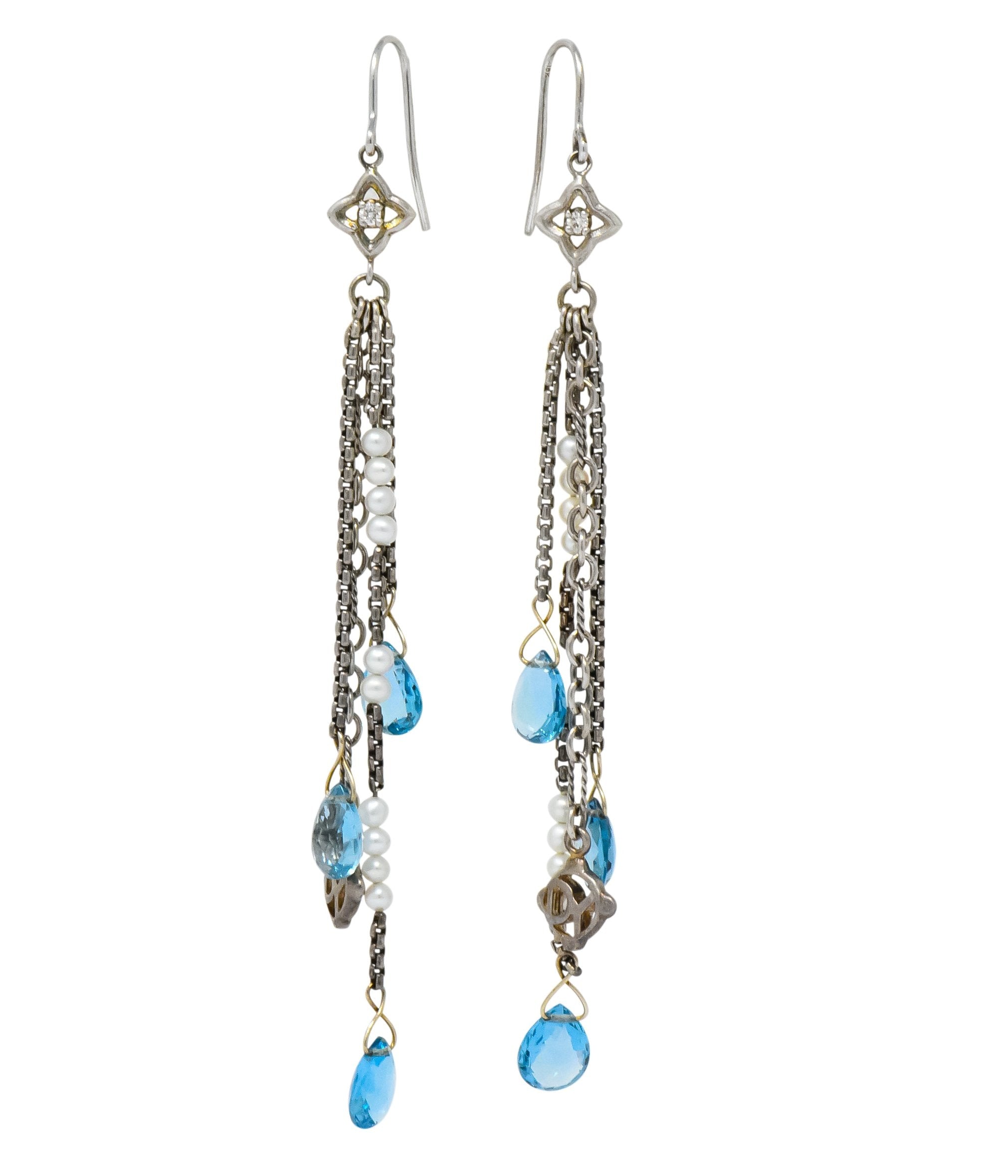 David Yurman Blue Topaz Diamond Pearl Sterling Silver Confetti Tassel Earrings Wilson's Estate Jewelry