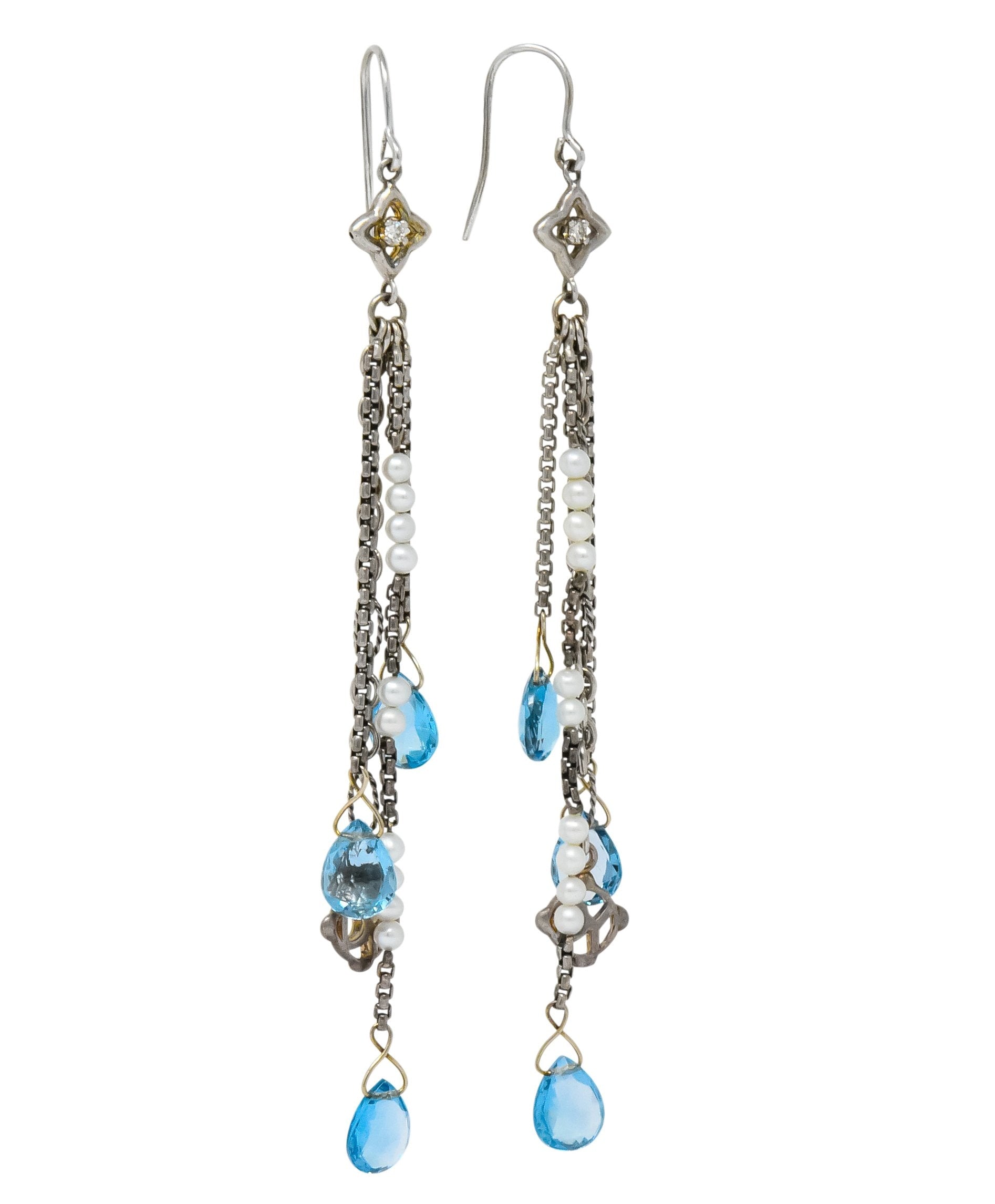 David Yurman Blue Topaz Diamond Pearl Sterling Silver Confetti Tassel Earrings Wilson's Estate Jewelry