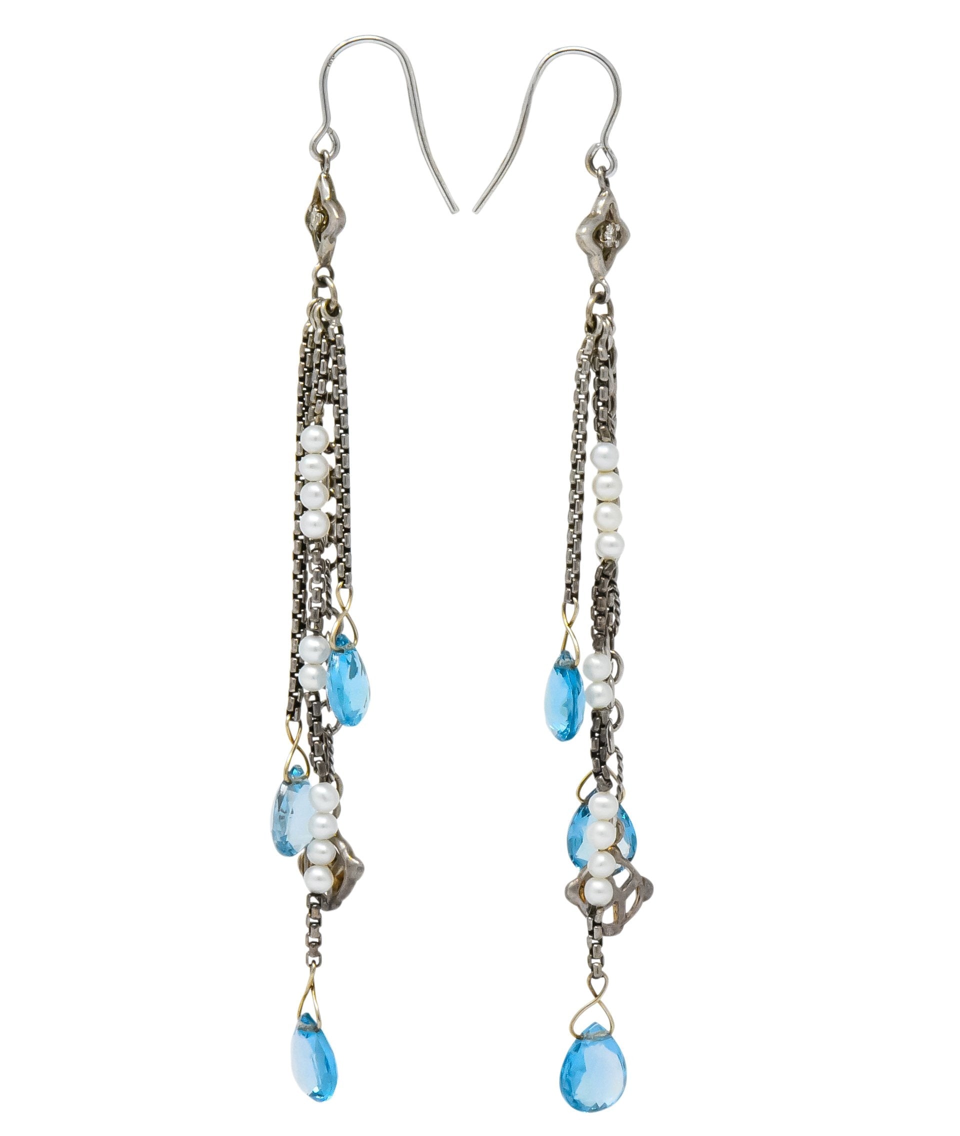 David Yurman Blue Topaz Diamond Pearl Sterling Silver Confetti Tassel Earrings Wilson's Estate Jewelry