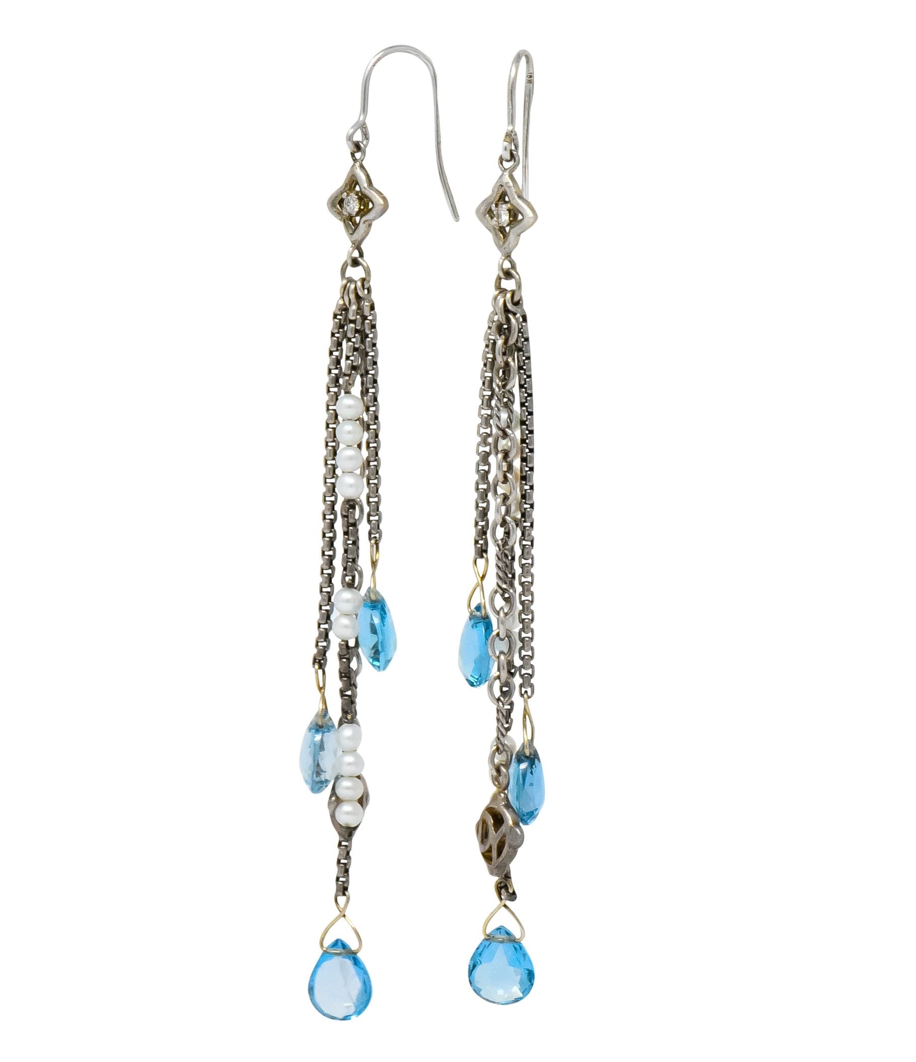 David Yurman Blue Topaz Diamond Pearl Sterling Silver Confetti Tassel Earrings Wilson's Estate Jewelry