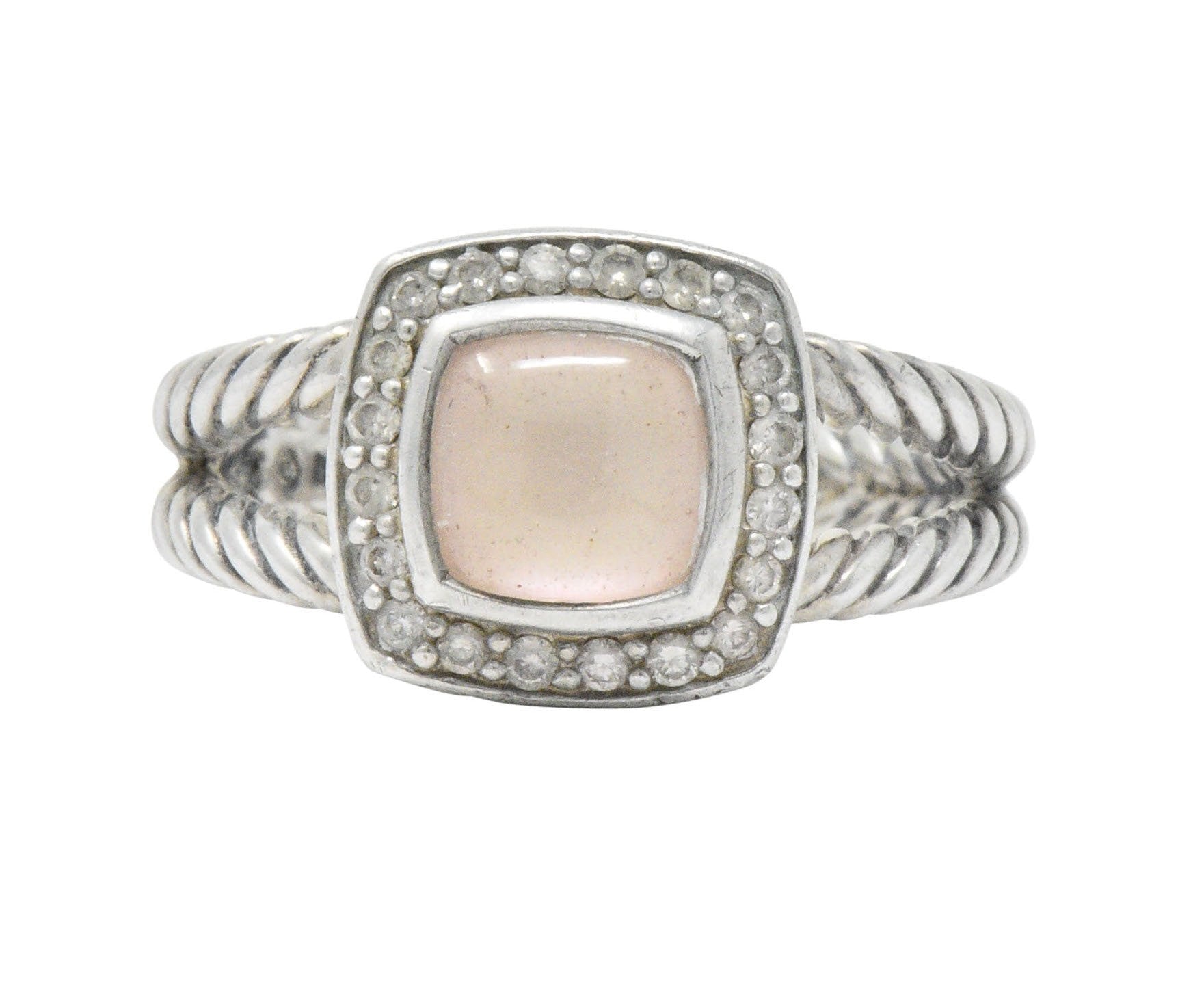 David Yurman Diamond Pink Mother of Pearl Sterling Silver Albion Ring Wilson's Estate Jewelry