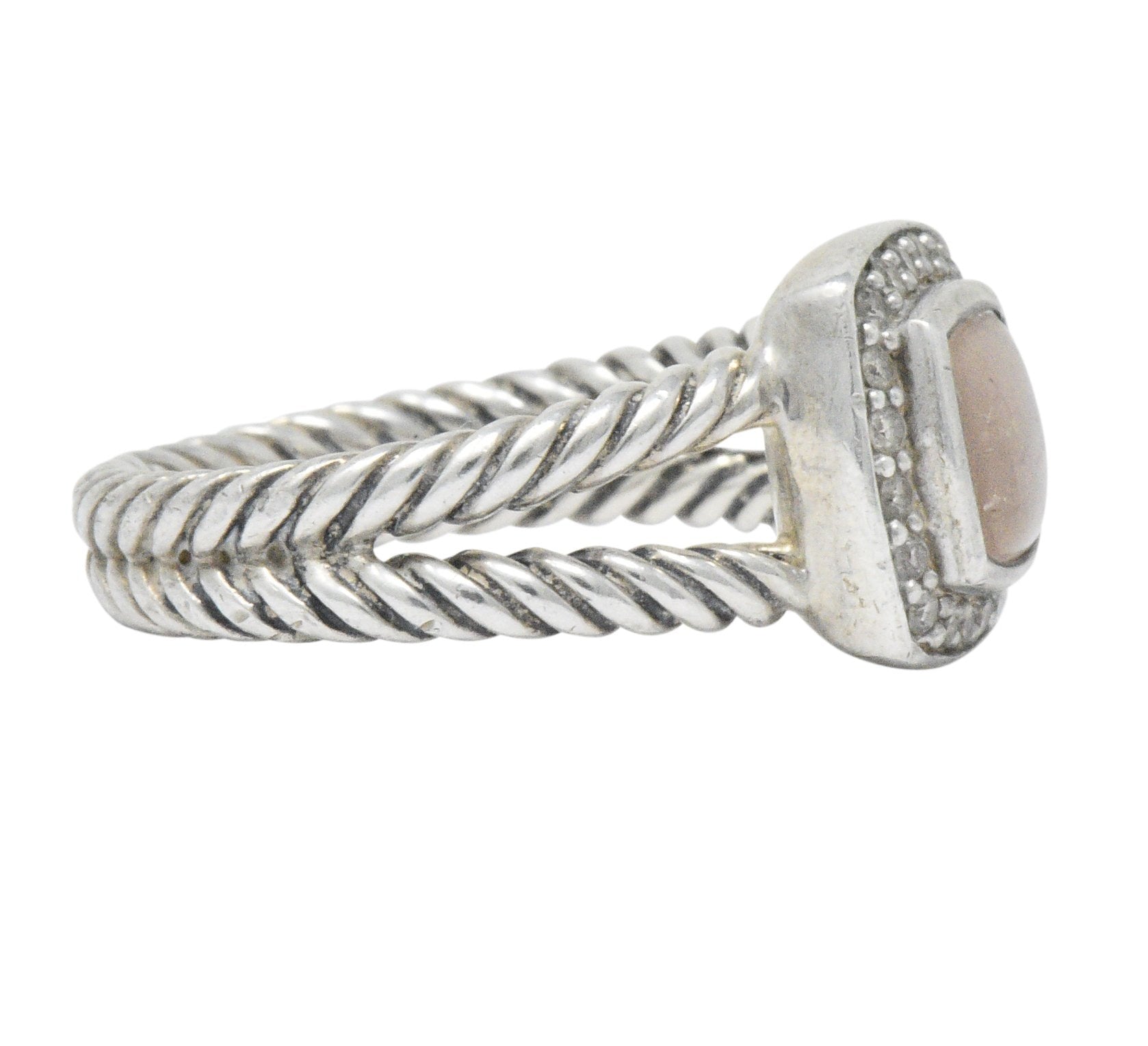 David Yurman Diamond Pink Mother of Pearl Sterling Silver Albion Ring Wilson's Estate Jewelry