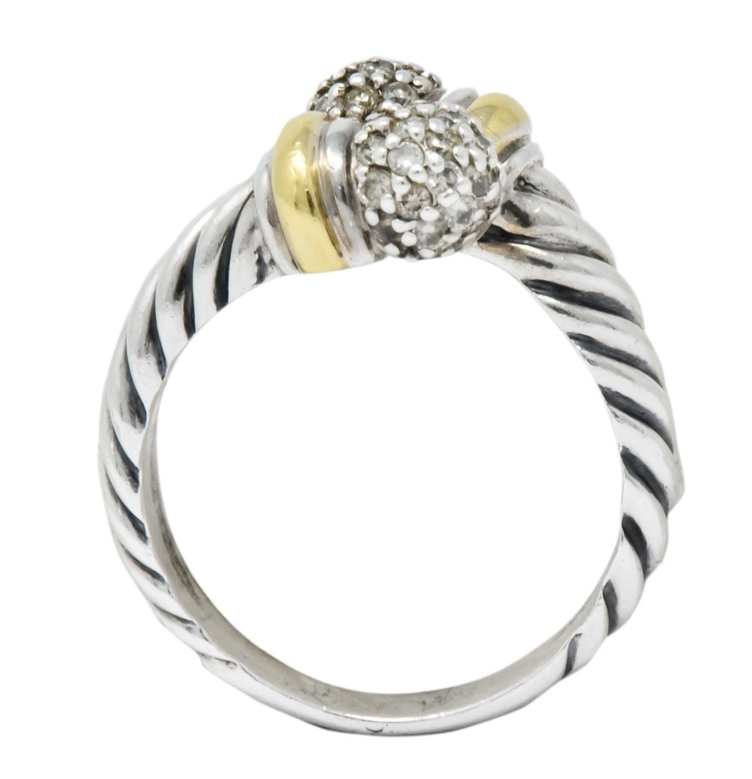 David Yurman Diamond Sterling Silver 18 Karat Gold Bypass Ring - Wilson's Estate Jewelry