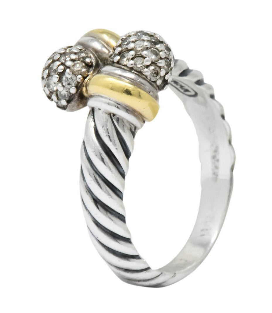 David Yurman Diamond Sterling Silver 18 Karat Gold Bypass Ring - Wilson's Estate Jewelry