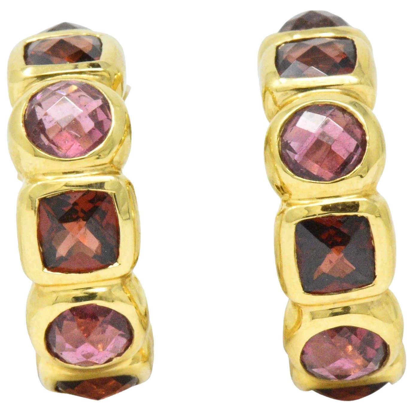 David Yurman Garnet Tourmaline 18 Karat Gold Earrings Wilson's Estate Jewelry