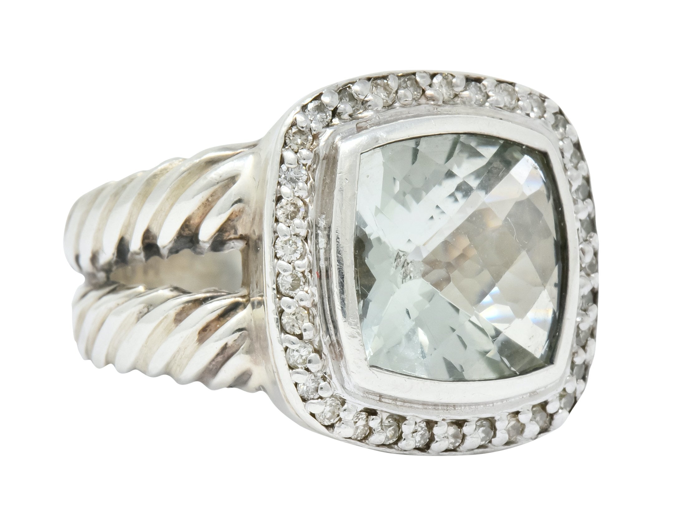 David Yurman Green Quartz Diamond Sterling Silver Petite Albion Ring Wilson's Estate Jewelry