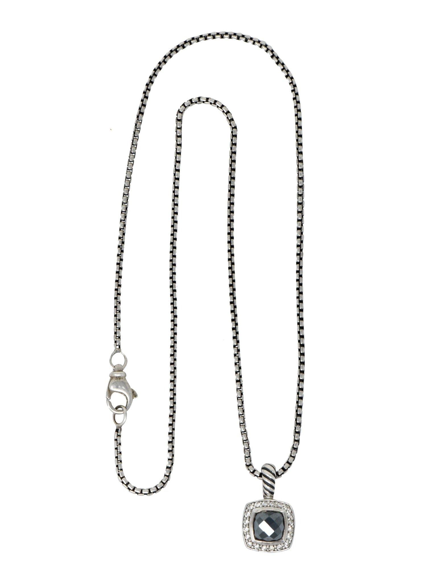 David Yurman Hematite Diamond Sterling Silver Petite Albion Pendant Necklace - Wilson's Estate Jewelry