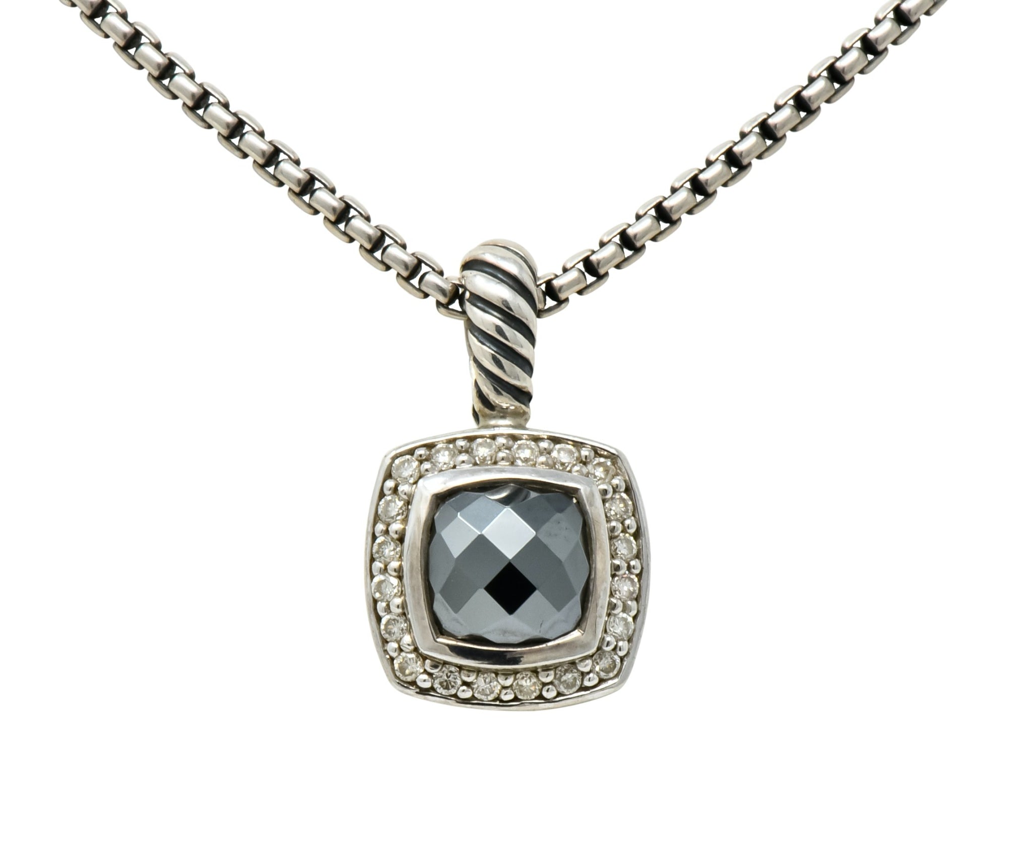 David Yurman Hematite Diamond Sterling Silver Petite Albion Pendant Necklace - Wilson's Estate Jewelry