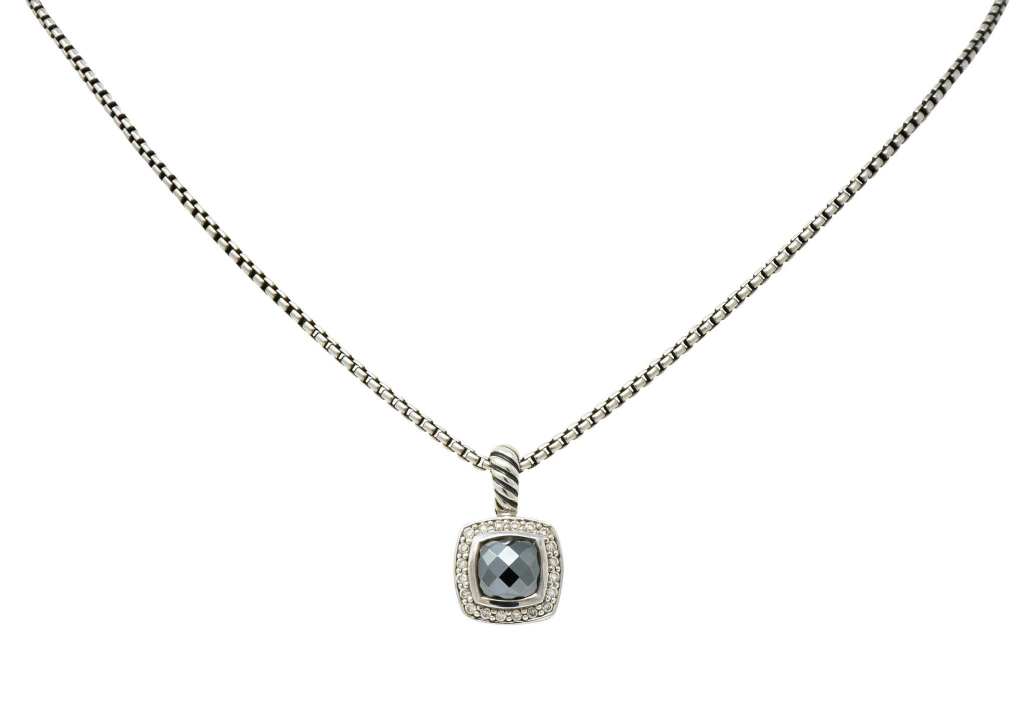 David Yurman Hematite Diamond Sterling Silver Petite Albion Pendant Necklace - Wilson's Estate Jewelry