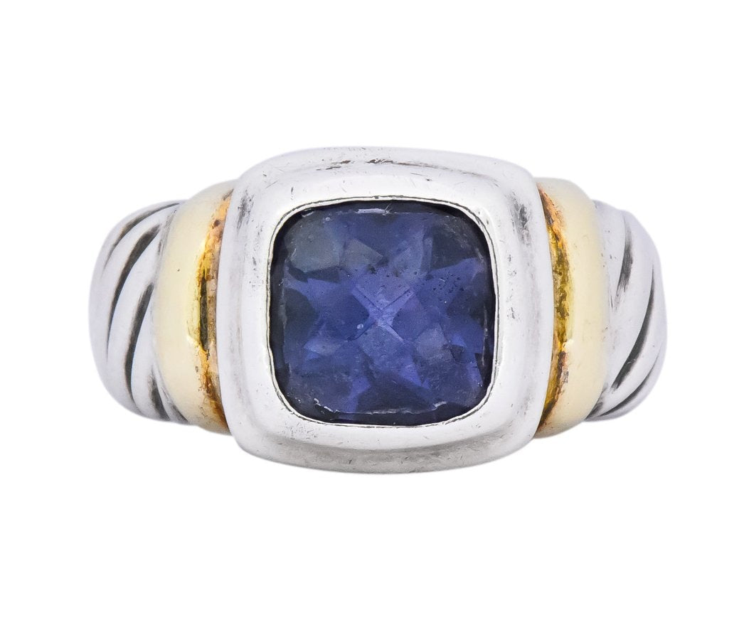 David Yurman Iolite Sterling Silver 14 Karat Gold Noblesse Ring - Wilson's Estate Jewelry