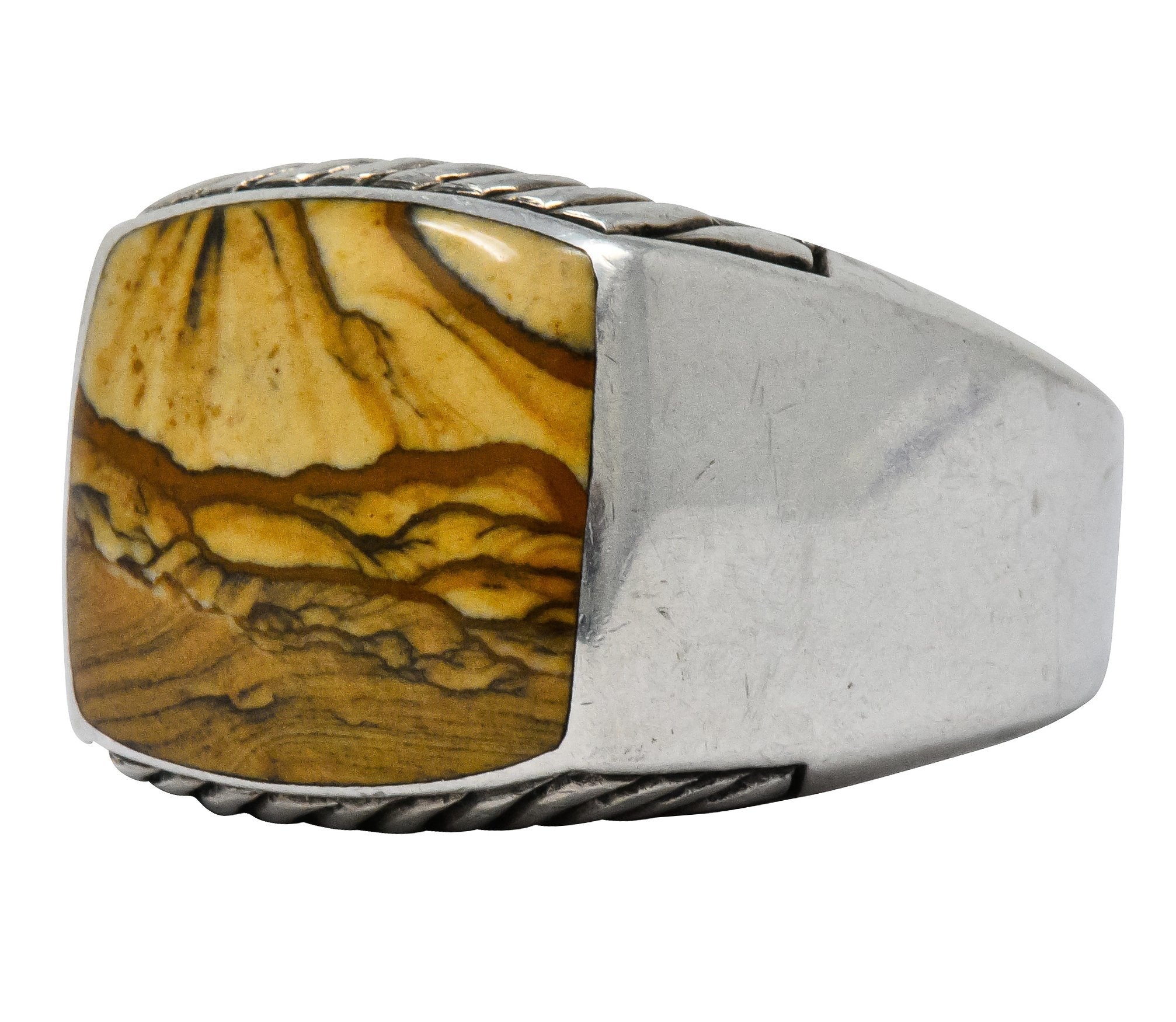 David Yurman Jasper Sterling Silver Men's Exotic Stone Ring - Wilson's Estate Jewelry