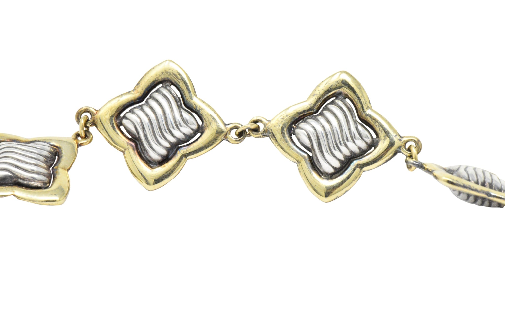 David Yurman Quatrefoil 18 Karat Gold Sterling Silver Link Bracelet Wilson's Estate Jewelry