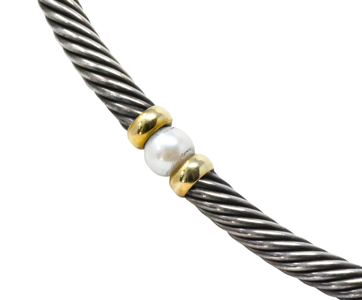 David Yurman Round Pearl Sterling Silver 14 Karat Gold Hampton Cable Necklace - Wilson's Estate Jewelry