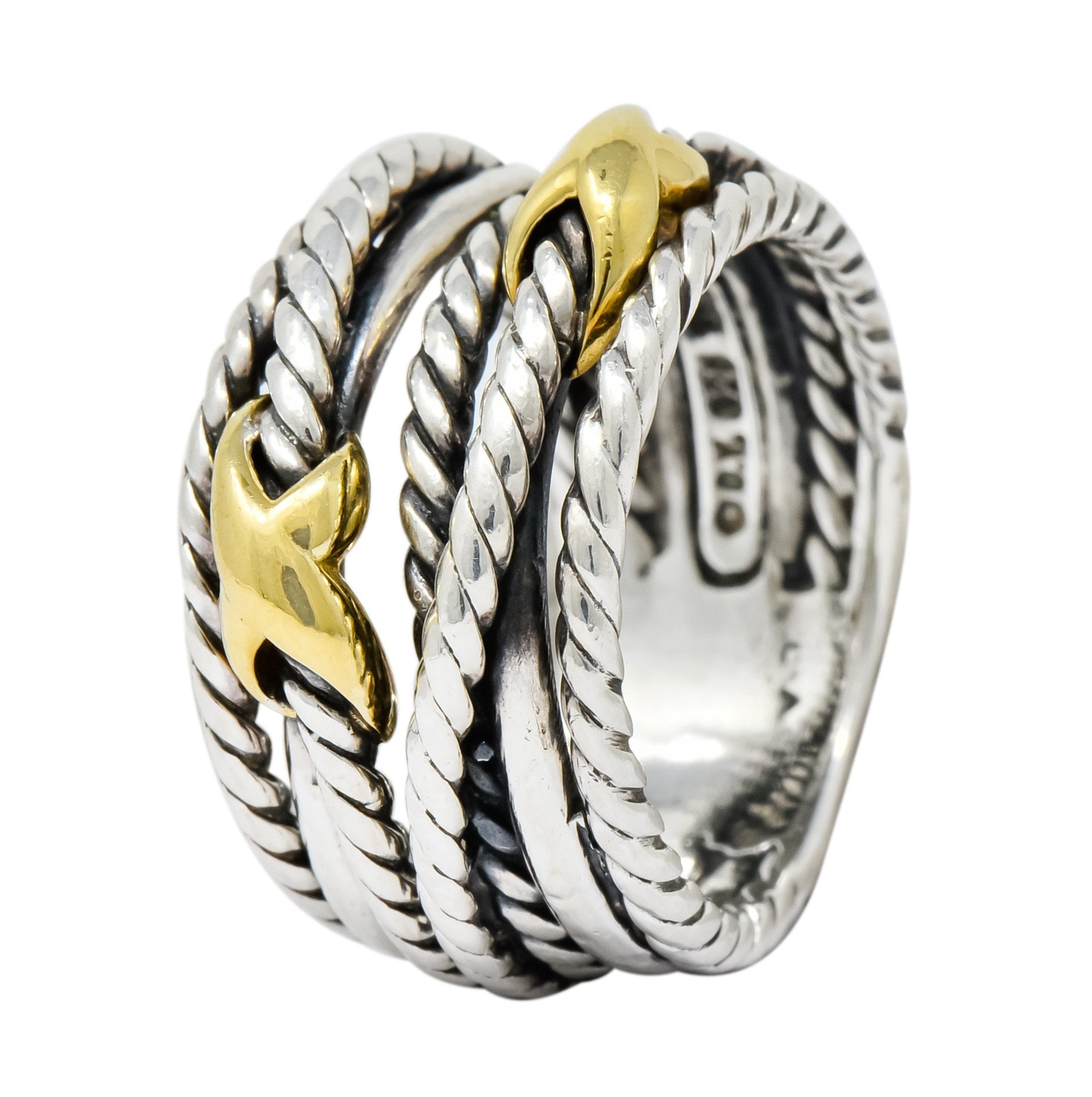 David Yurman Sterling Silver 18 Karat Gold Double X Crossover Ring - Wilson's Estate Jewelry