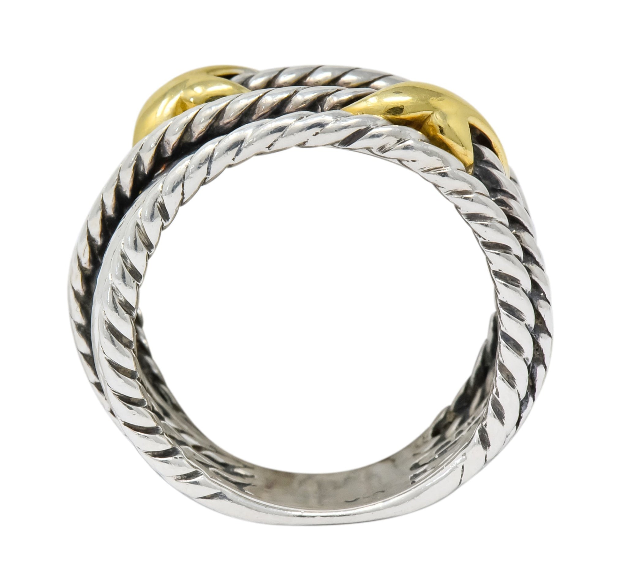 David Yurman Sterling Silver 18 Karat Gold Double X Crossover Ring - Wilson's Estate Jewelry