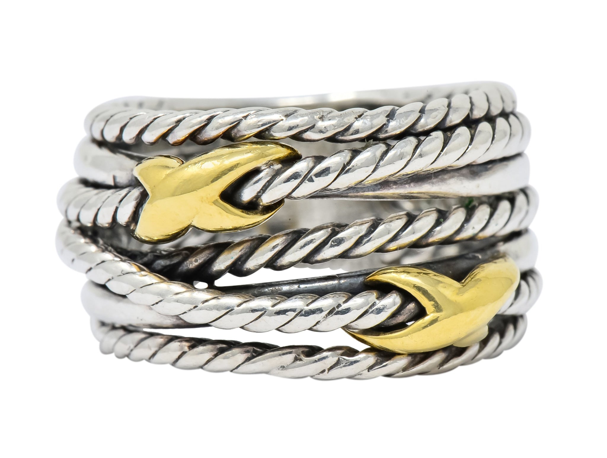 David Yurman Sterling Silver 18 Karat Gold Double X Crossover Ring - Wilson's Estate Jewelry