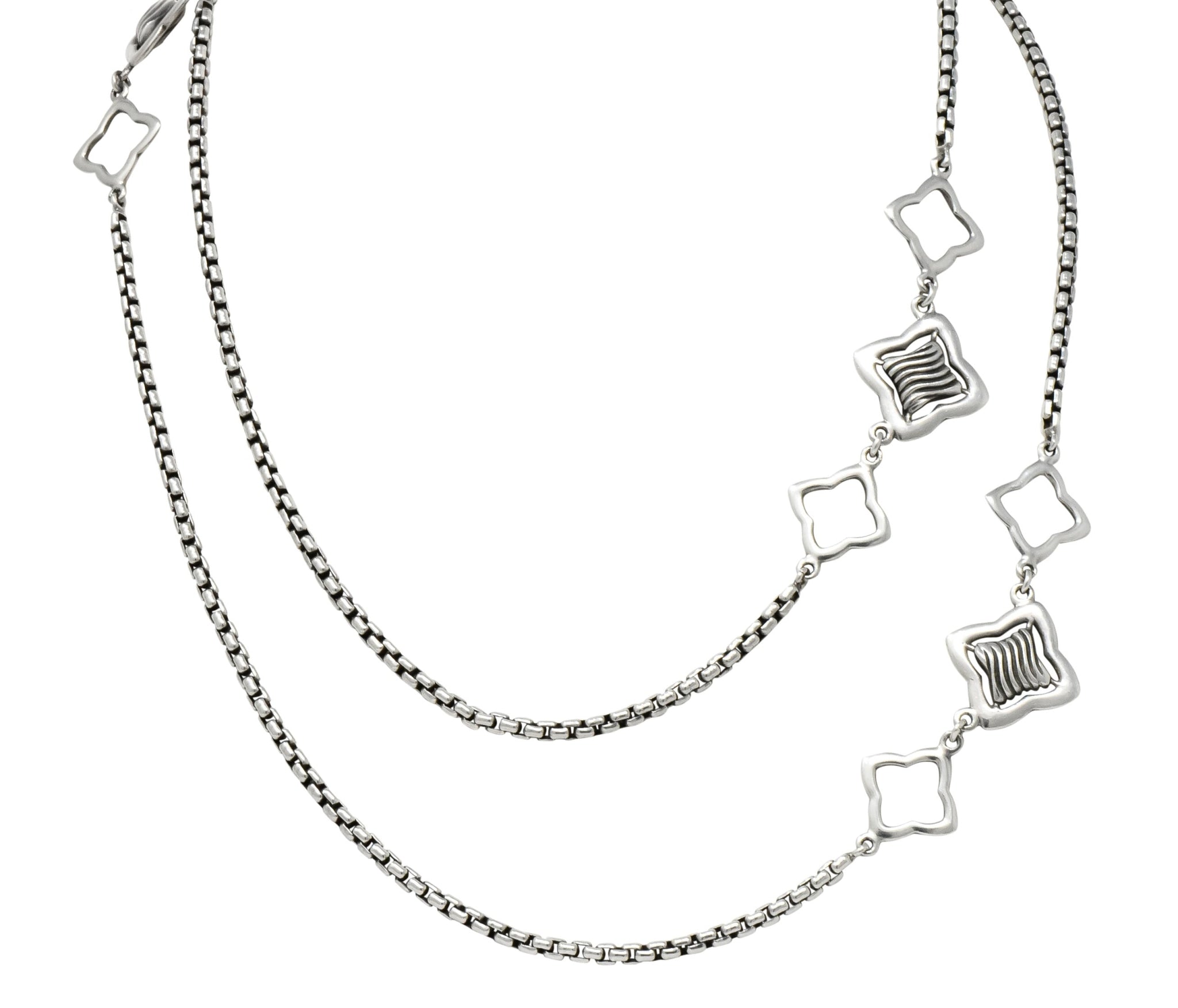 David Yurman Sterling Silver 18 Karat Gold Long Quatrefoil Chain Necklace - Wilson's Estate Jewelry