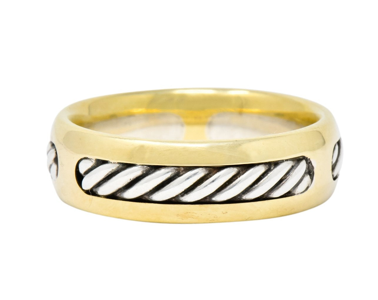 David Yurman Sterling Silver 18 Karat Two-Tone Gold Men's Band Ring - Wilson's Estate Jewelry