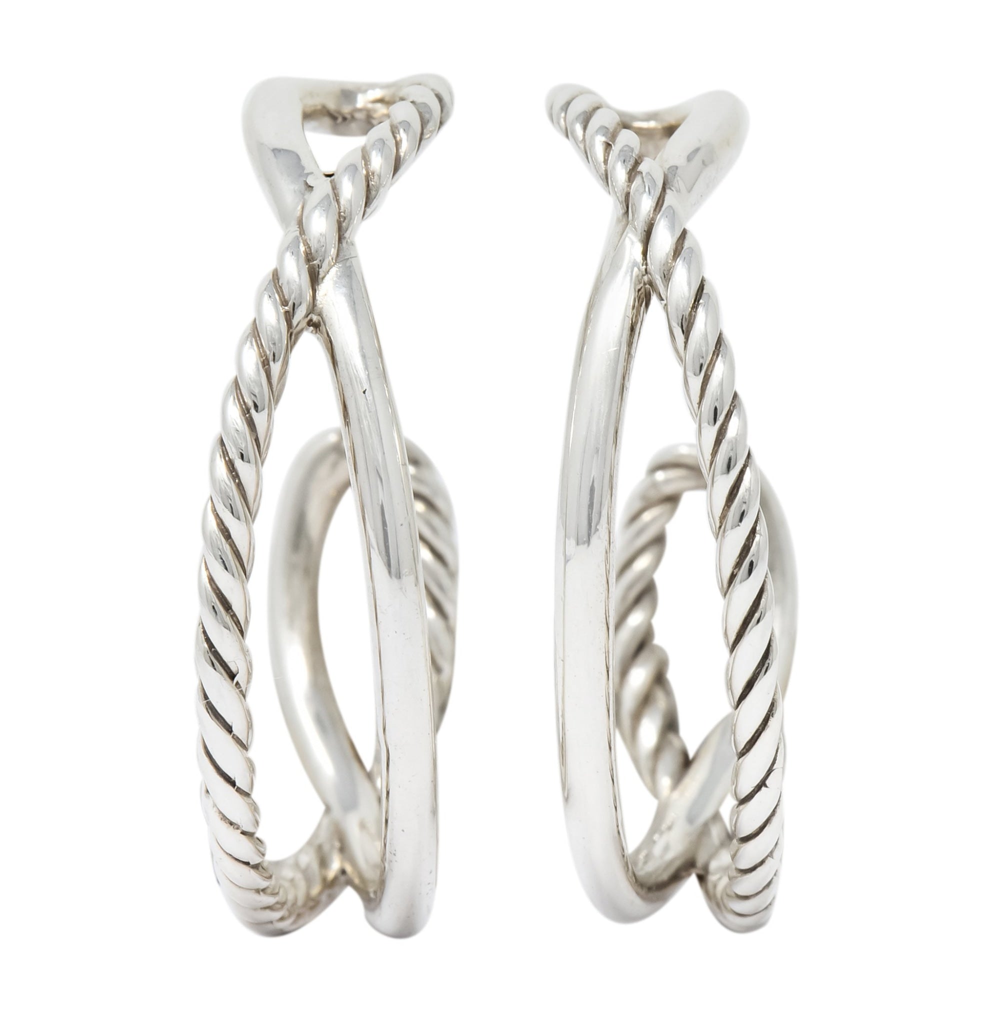 David Yurman Sterling Silver Twisted Cable Hoop Earrings - Wilson's Estate Jewelry