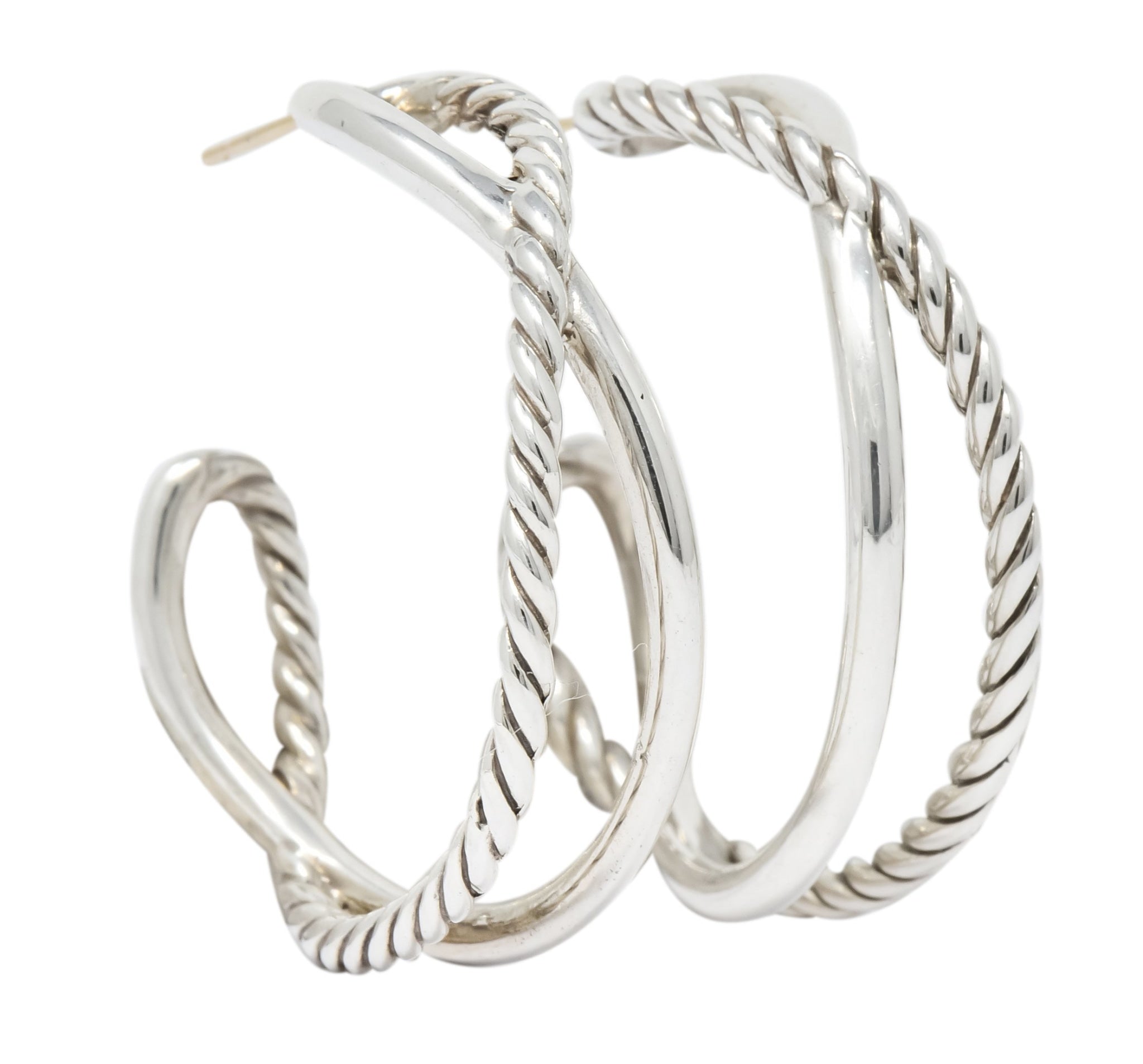 David Yurman Sterling Silver Twisted Cable Hoop Earrings - Wilson's Estate Jewelry